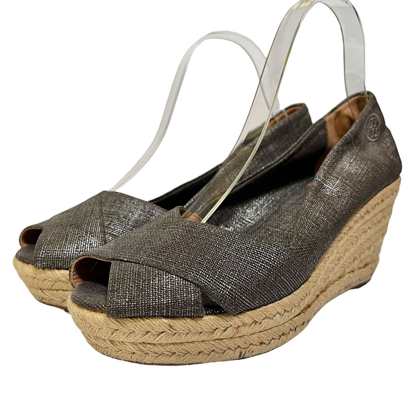 Tory Burch Tory Burch Filipa Pewter Linen Espadrille Wedges Heels Size US 9.5 / IT 39.5 - 2 Thumbnail