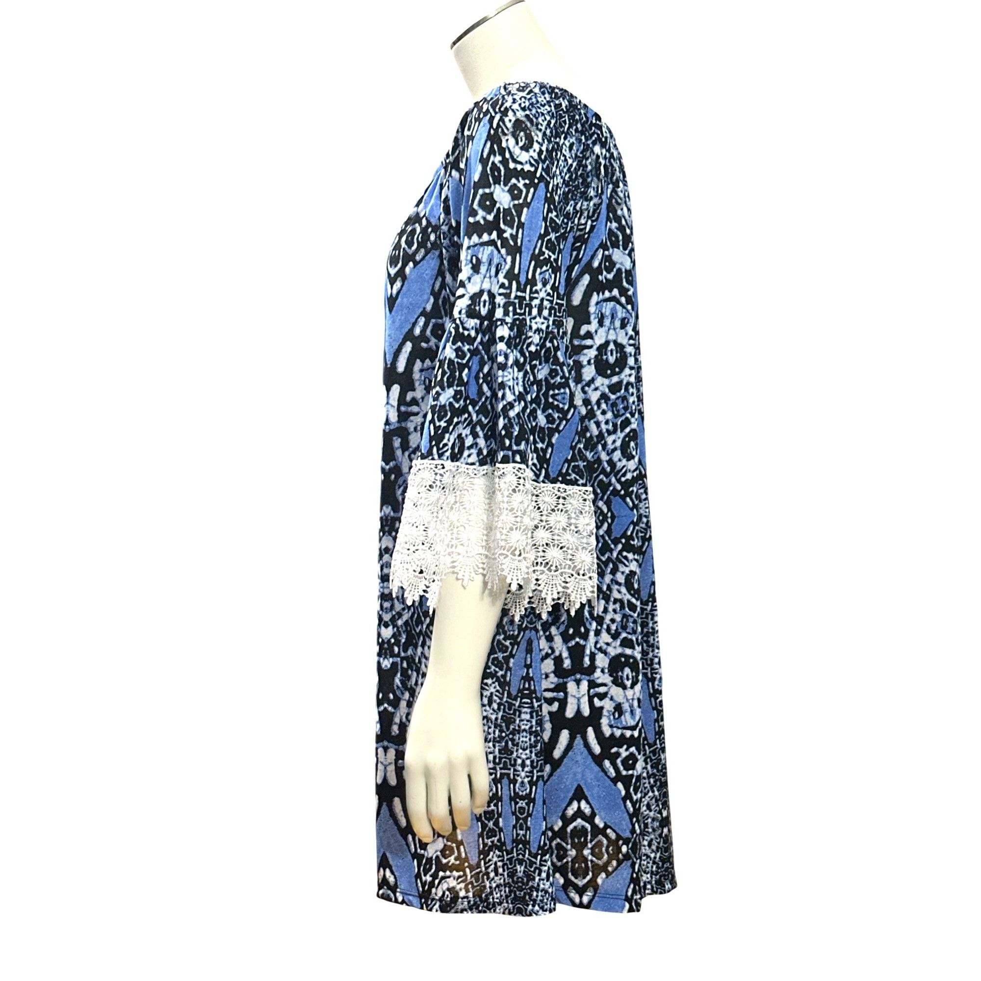 Other CCC Blue Black Print Off Shoulder Tunic Dress Lace Bell Slee Size XL / US 12-14 / IT 48-50 - 4 Thumbnail