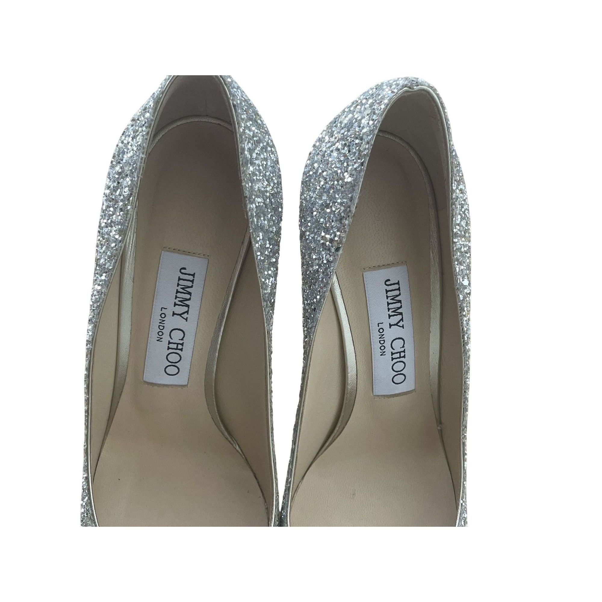 Jimmy Choo Jimmy Choo Romy 85 Silver Glitter Pointed Toe Pumps Womens H Size US 7 / IT 37 - 6 Thumbnail
