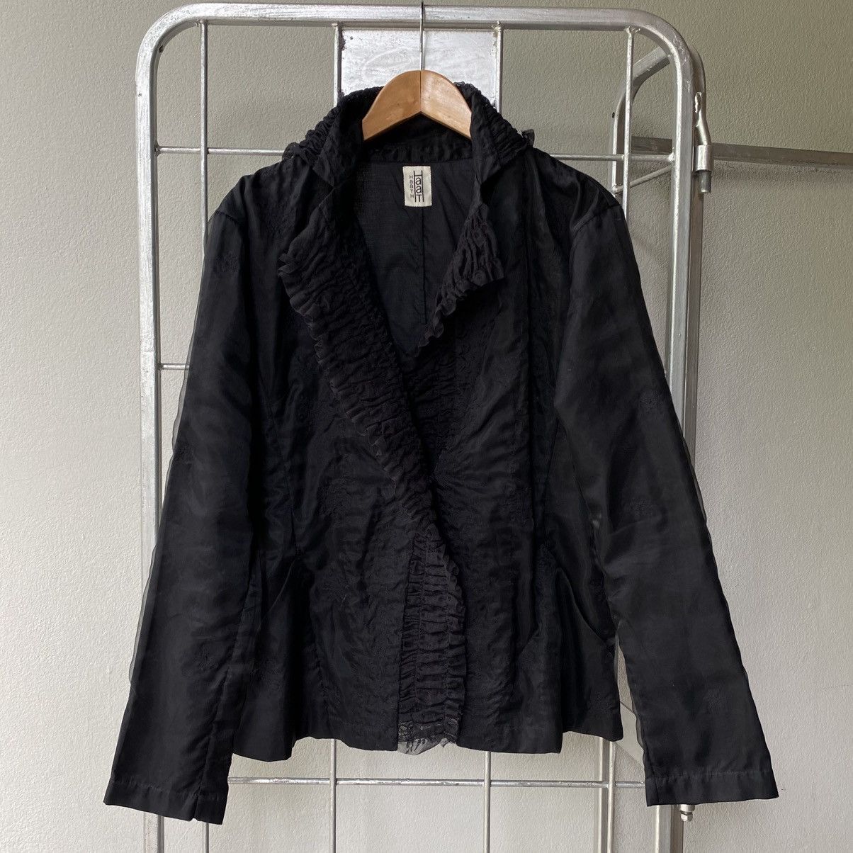 Issey Miyake Haat Black Snowflake Twins Sheer Lace Blouse Size L / US 10 / IT 46 - 1 Thumbnail