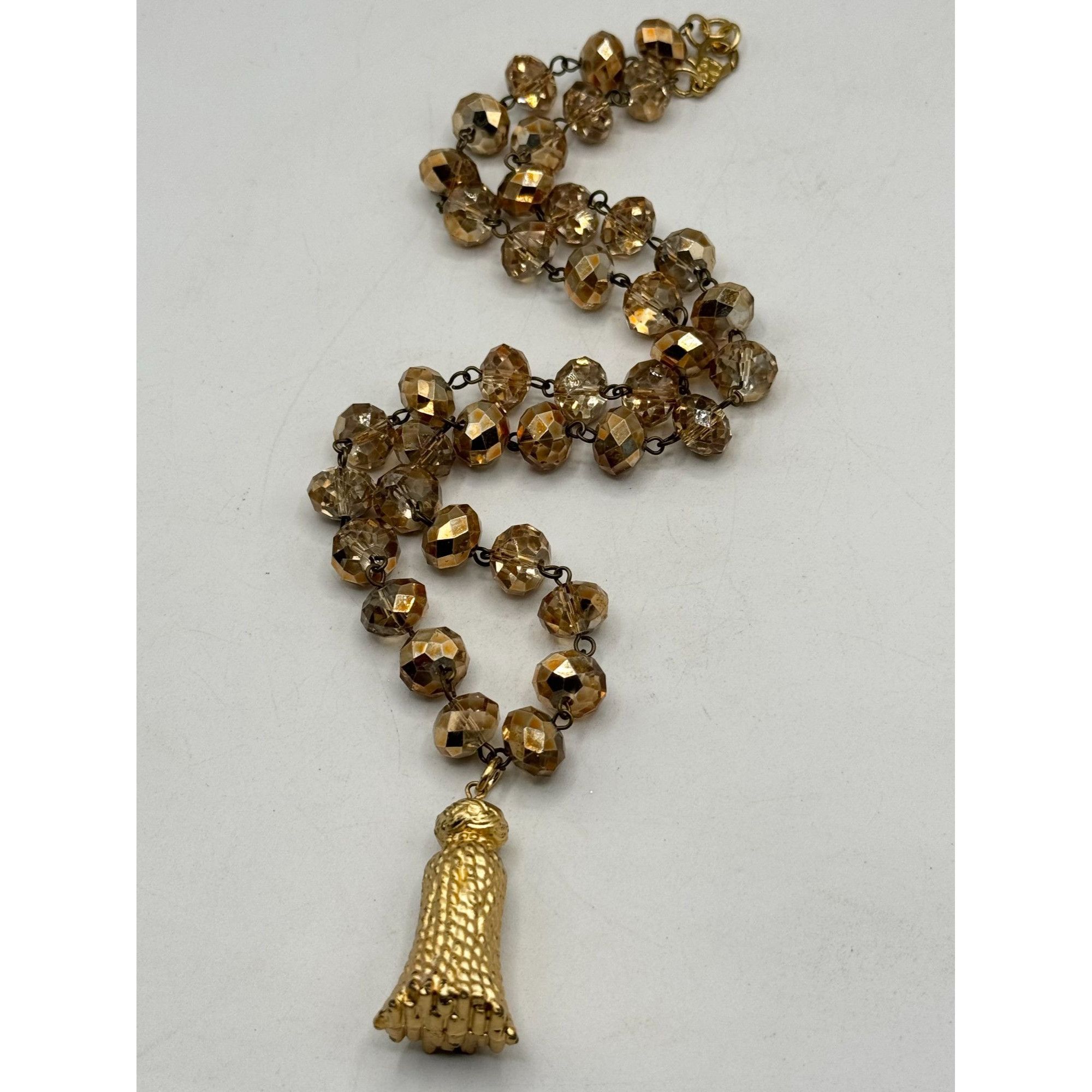 Vintage Vintage gold crystal beaded tassel necklace Size ONE SIZE - 3 Thumbnail