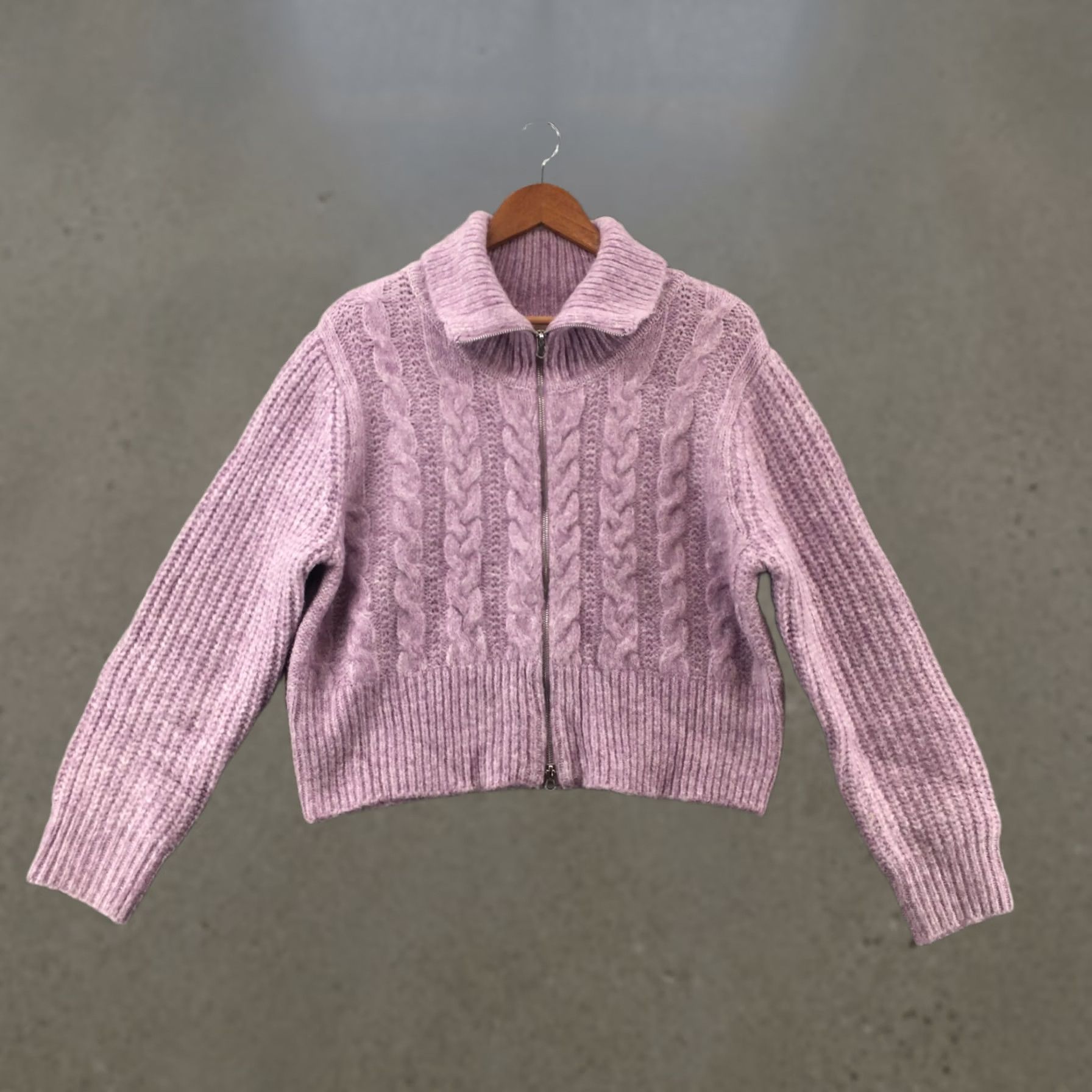 Vintage Universal Thread Cable Knit Crop Sweater Womens XXL Purple Zip Up Mock Neck Size XXL / US 16-18 / IT 52-54 - 1 Thumbnail