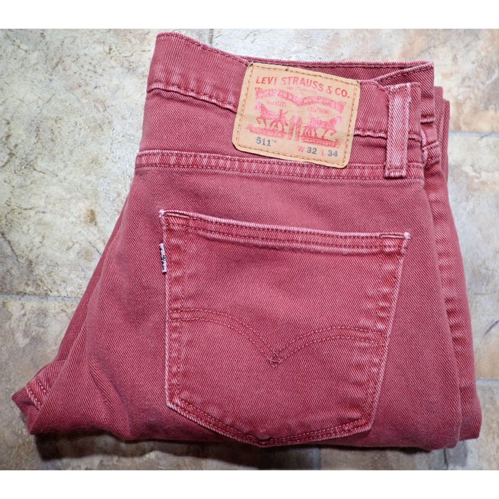 Levi's VINTAGE Levi's 511 Jeans Burgundy Wine Red Slim Fit Denim 32 x 34 5-Pocket Design Stretch Men Size US 32 / EU 48 - 3 Thumbnail