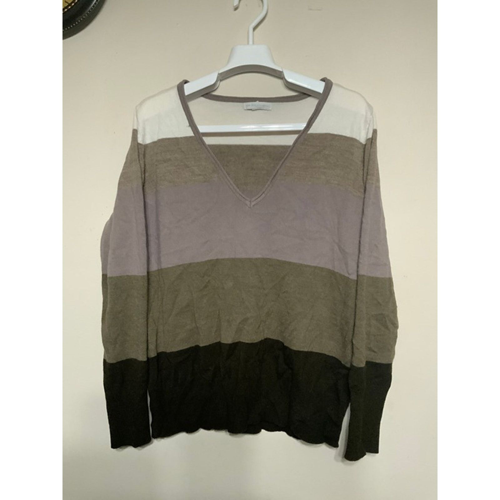 Other NY&Co Beige Brown Colorblock V-neck Sweater Long Sleeves Size XL / US 12-14 / IT 48-50 - 1 Thumbnail