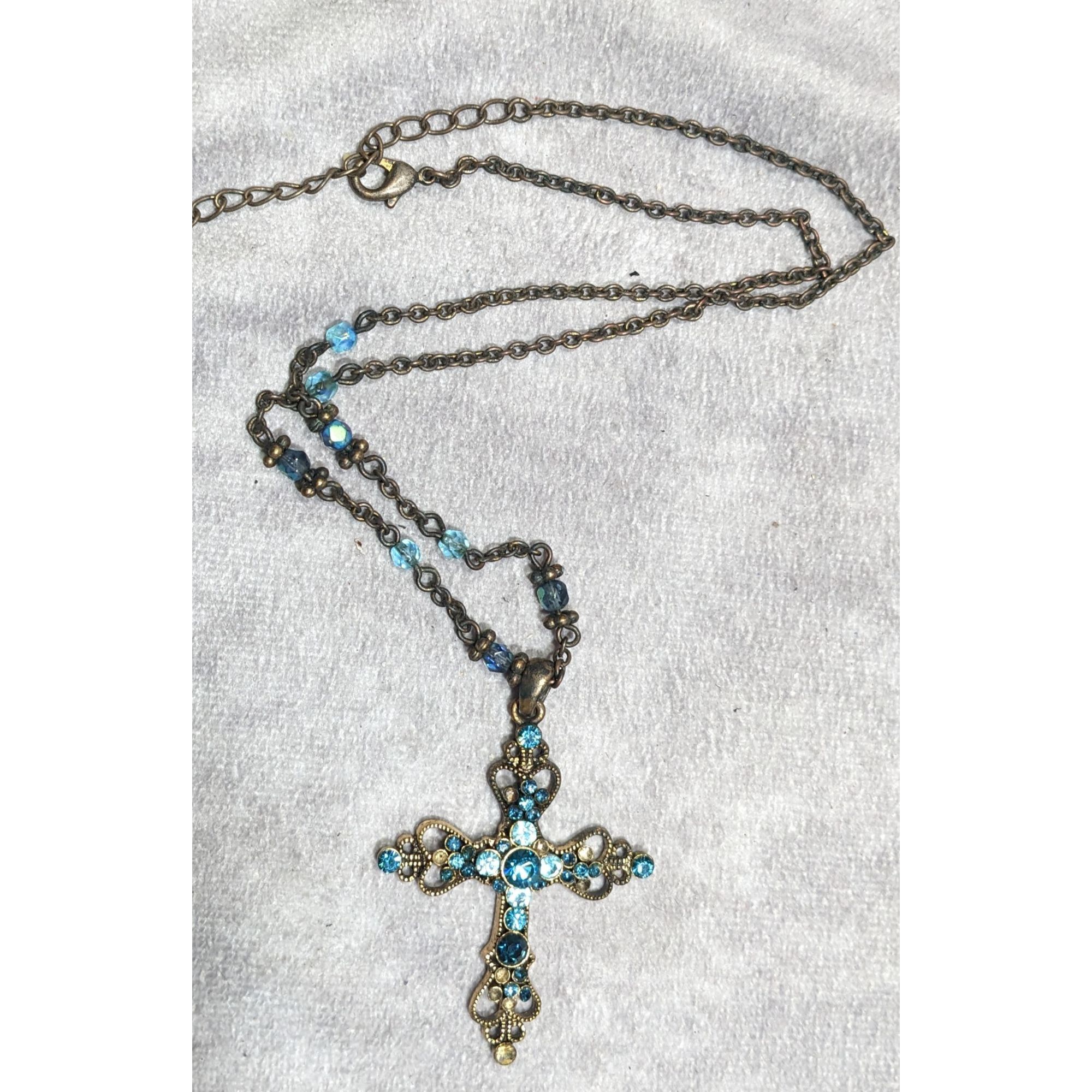 Other Whimsygoth Blue And Gold Tone Rhinestone Cross Necklace Size ONE SIZE - 7 Thumbnail