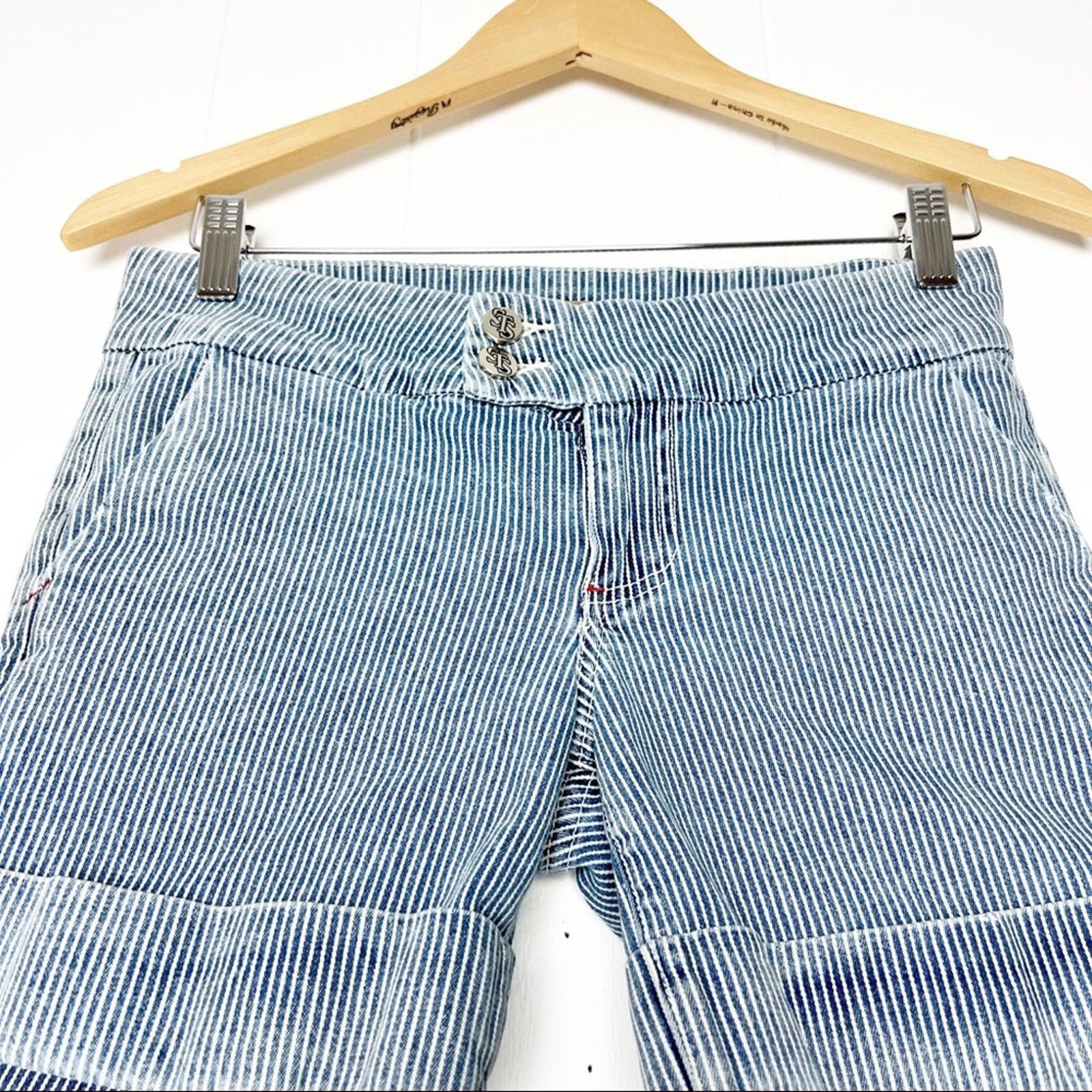 Anthropologie Distressed Denim Striped Cuffed Flat Front Shorts Womens 27 Size 27" / US 4 / IT 40 - 3 Thumbnail