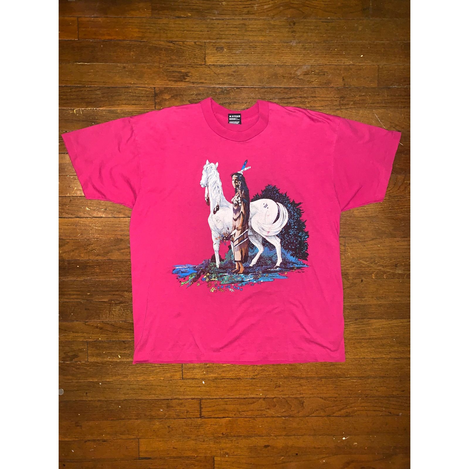 Fruit Of The Loom × Other × Vintage 90s Native American Horse T Shirt Pink Single Stitch L USA Size US XL / EU 56 / 4 - 2 Thumbnail