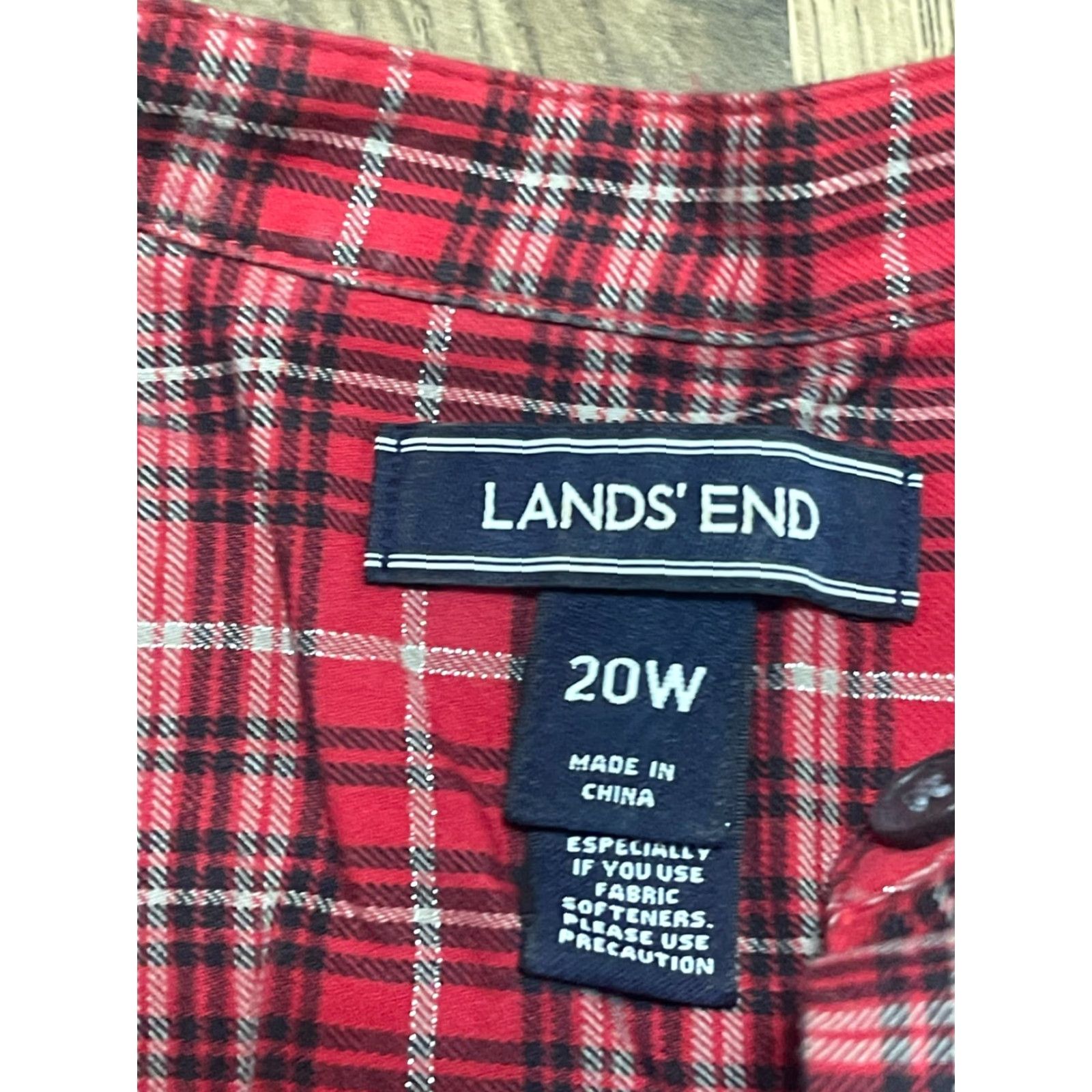 Lands' End Lands' End Shirt Womens 20W Red Black Silver Plaid Long Sleeve 1/4 Button Blouse Casual Fall Spring Summer Plus Regular Size 3XL / US 20-22 - 6 Thumbnail