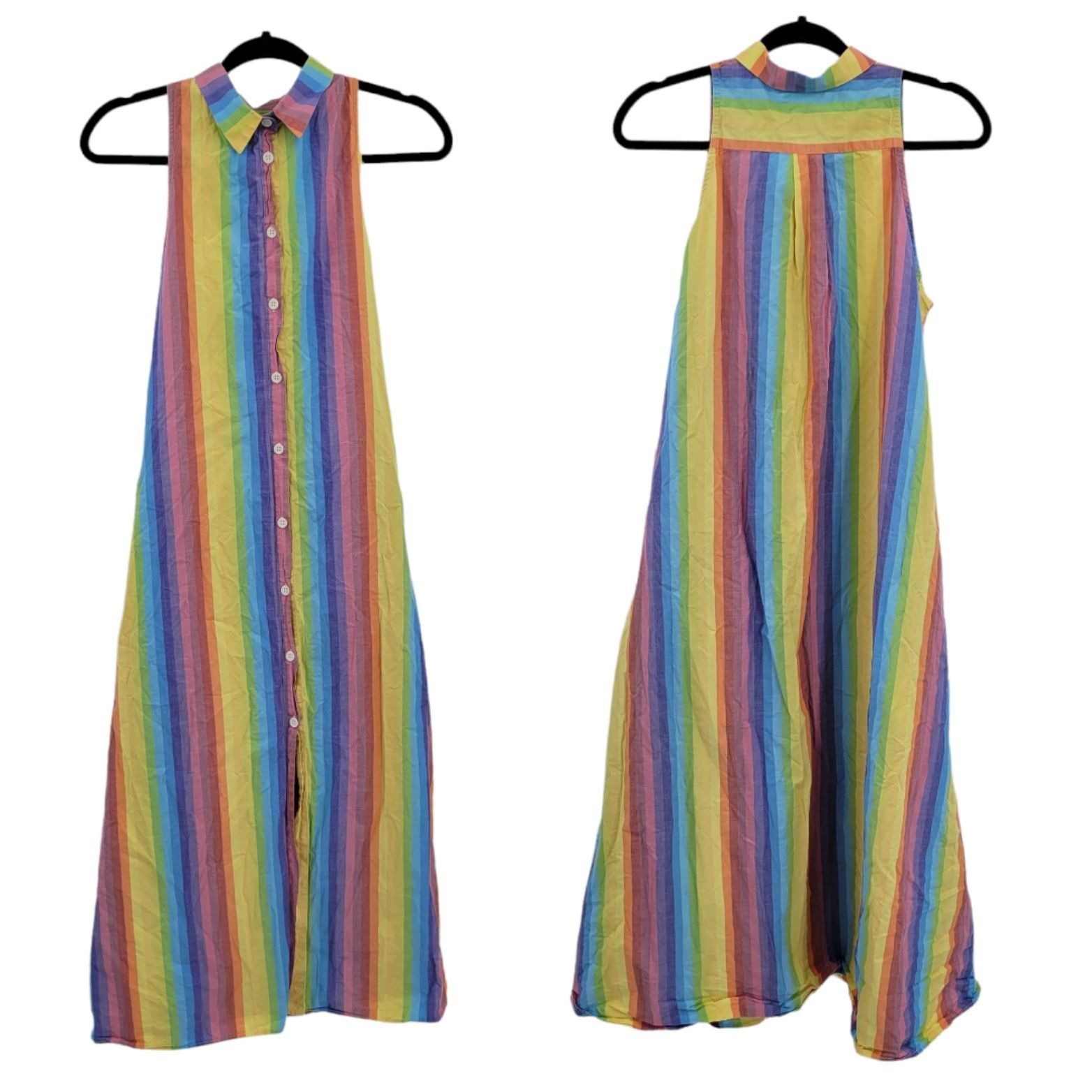 Vintage M.D.S. Stripe Pinafore Shirtdress Sz 2 Rainbow Midi Dress A- Size XS / US 0-2 / IT 36-38 - 11 Thumbnail