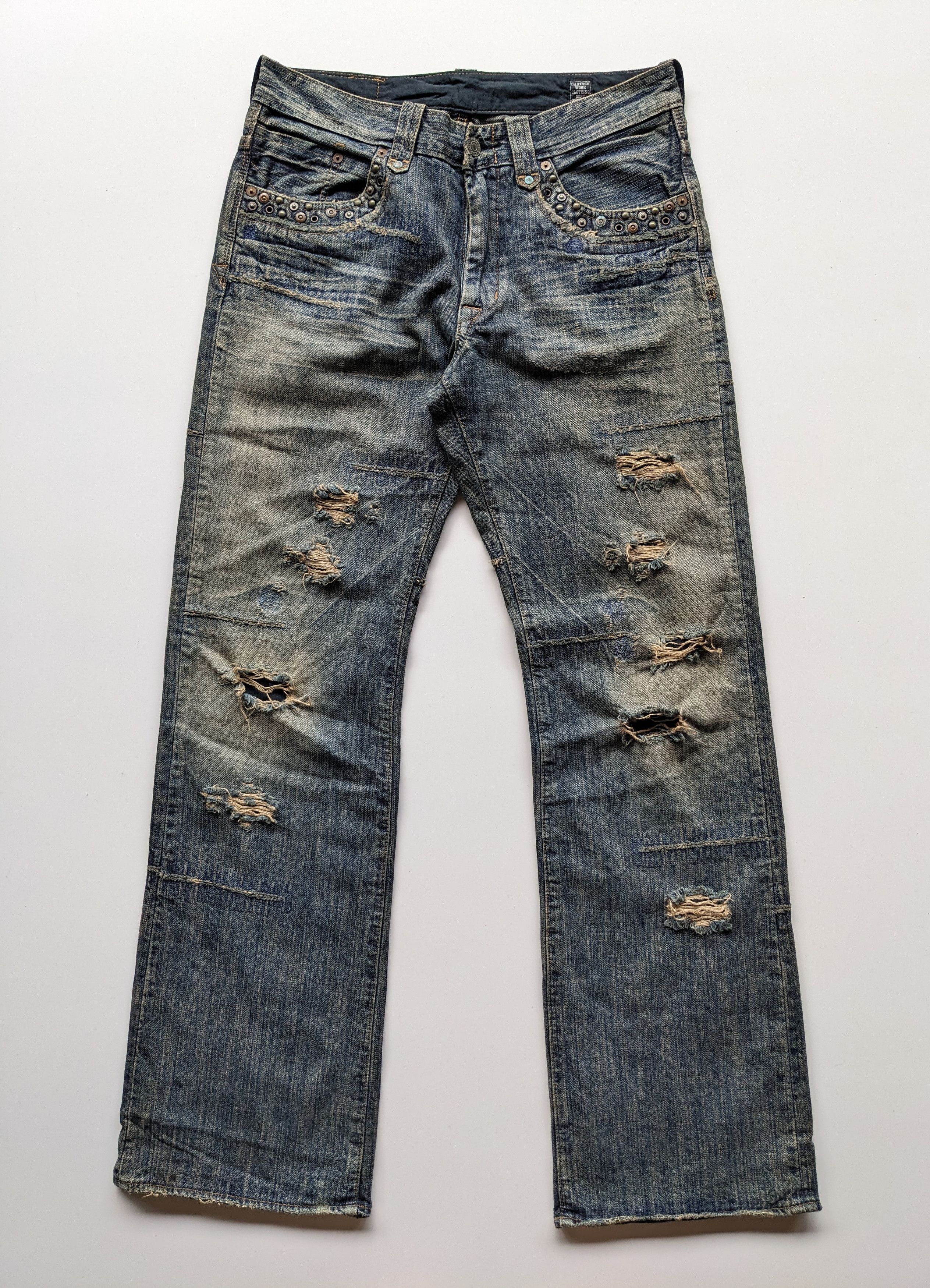 If Six Was Nine × Japanese Brand × Le Grande Bleu (L.G.B.) Bartack distressed clawmark jeans Size US 31 - 1 Thumbnail