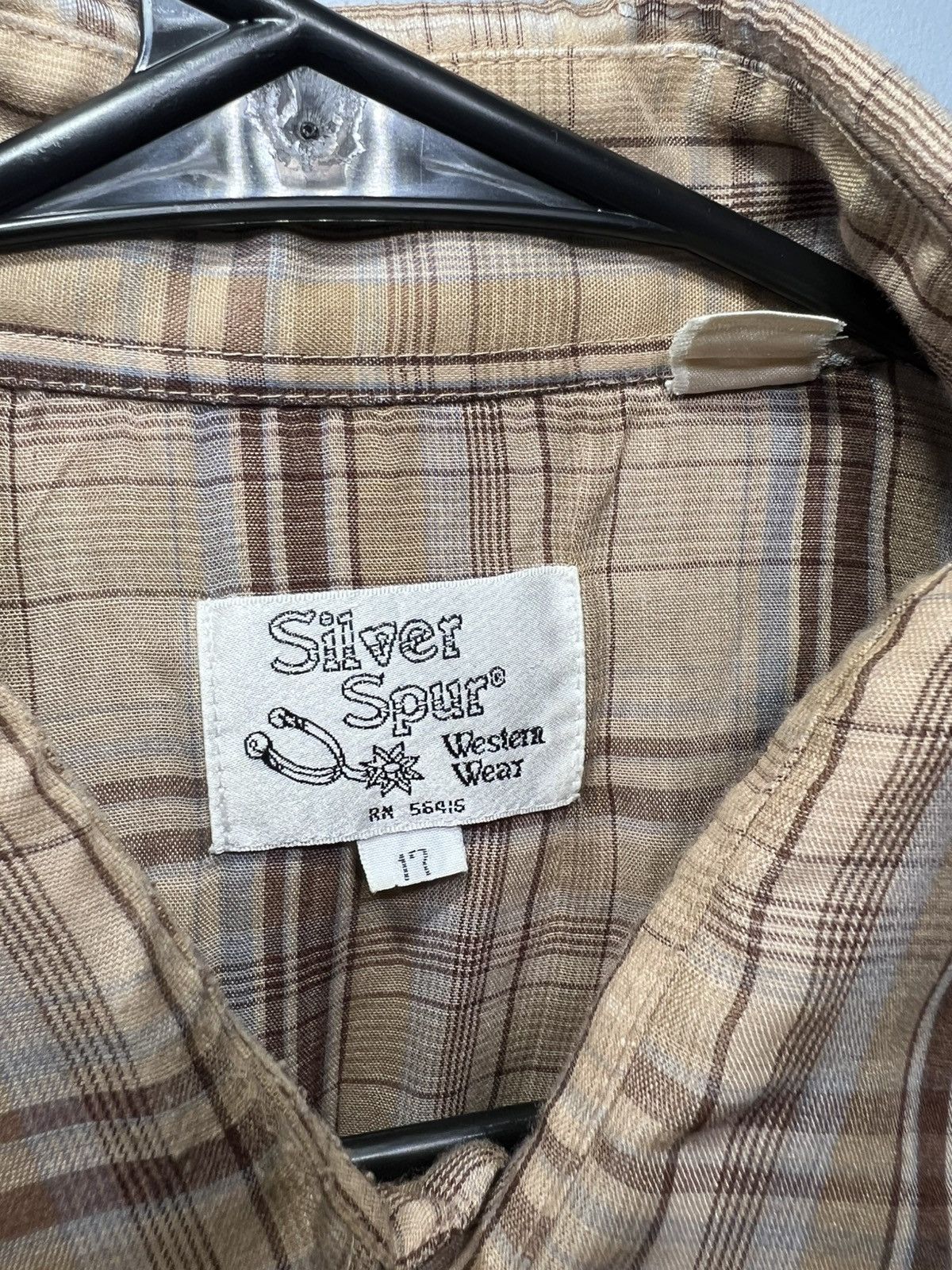 Other Silver Spur S/S Western Pearl Snap Shirt Sz 17 Tan & Blue Size US L / EU 52-54 / 3 - 3 Thumbnail