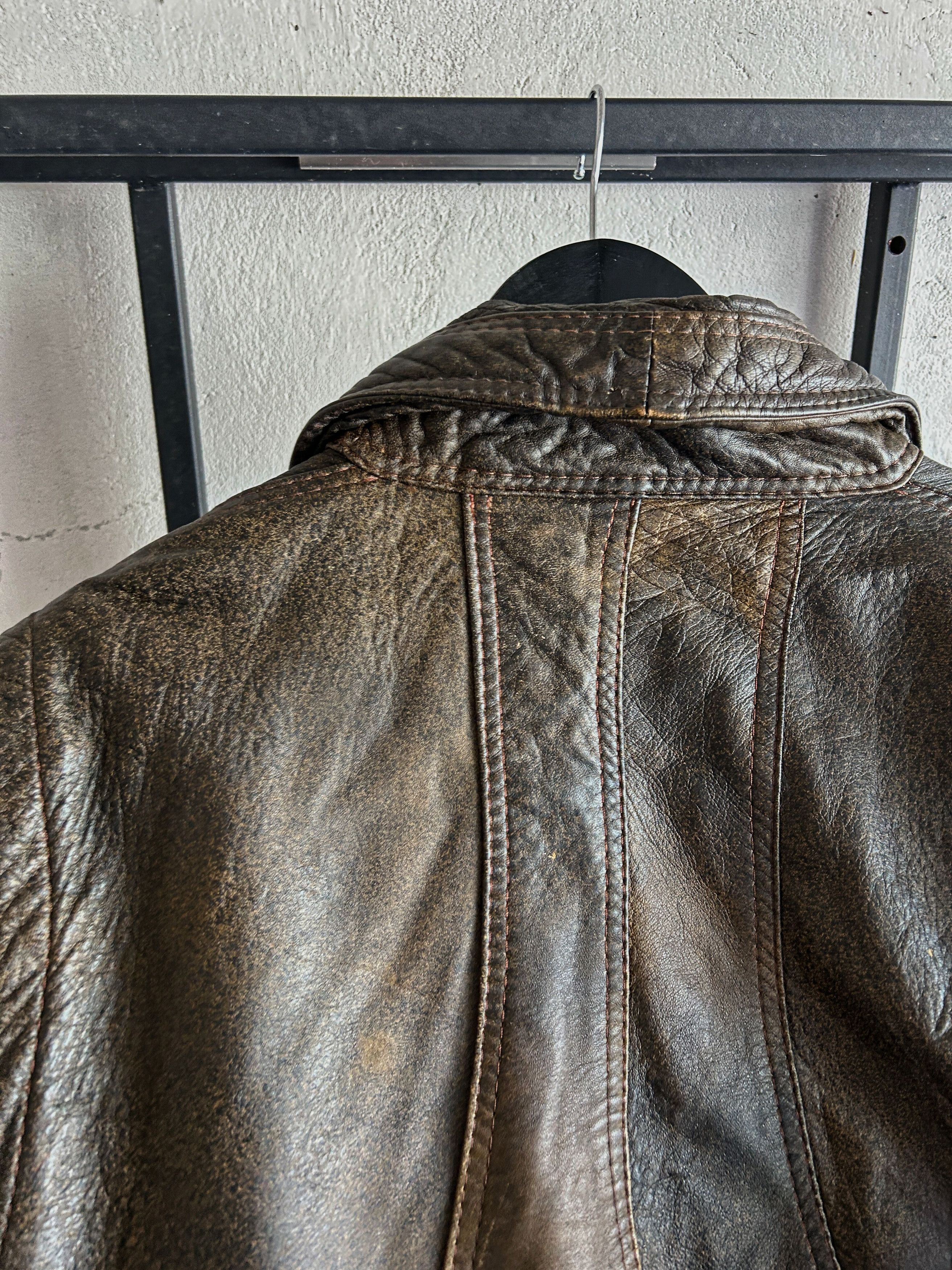 Other Vintage Brown Leather Jacket Cropped Bomber Y2K Streetwear Size US L / EU 52-54 / 3 - 7 Thumbnail
