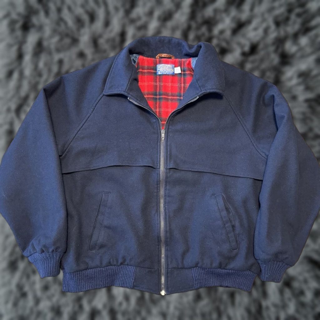 Pendleton VINTAGE Pendleton Wool Jacket Men XL Navy Blue Full Zip Bomber Plaid Lined Size US XL / EU 56 / 4 - 1 Thumbnail