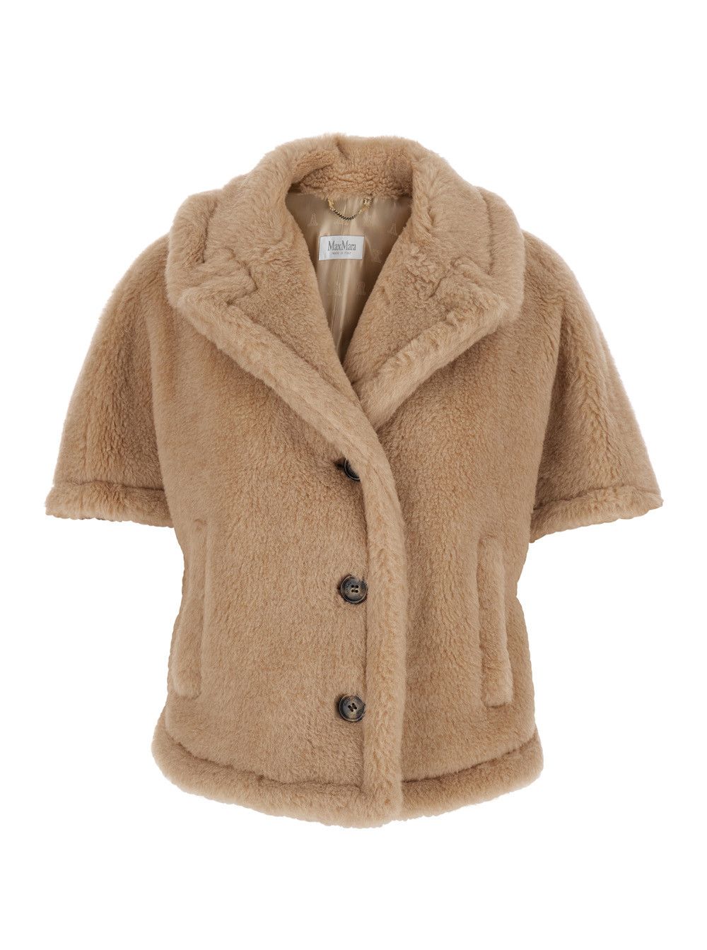 Max Mara Beige Cloak 'Corvino' with Notched Revers and Short Sleeves in Faux Fur for Women Size M / US 6-8 / IT 42-44 - 1 Thumbnail