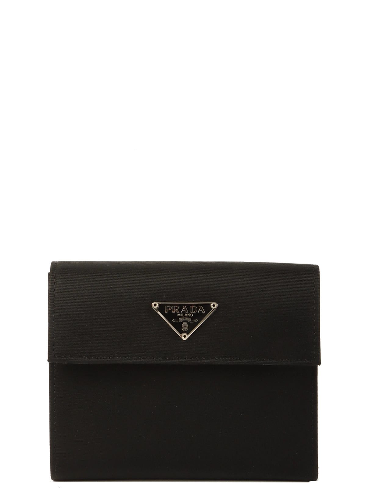 image of Prada Nylon Logo Plate Wallet Black, Women's