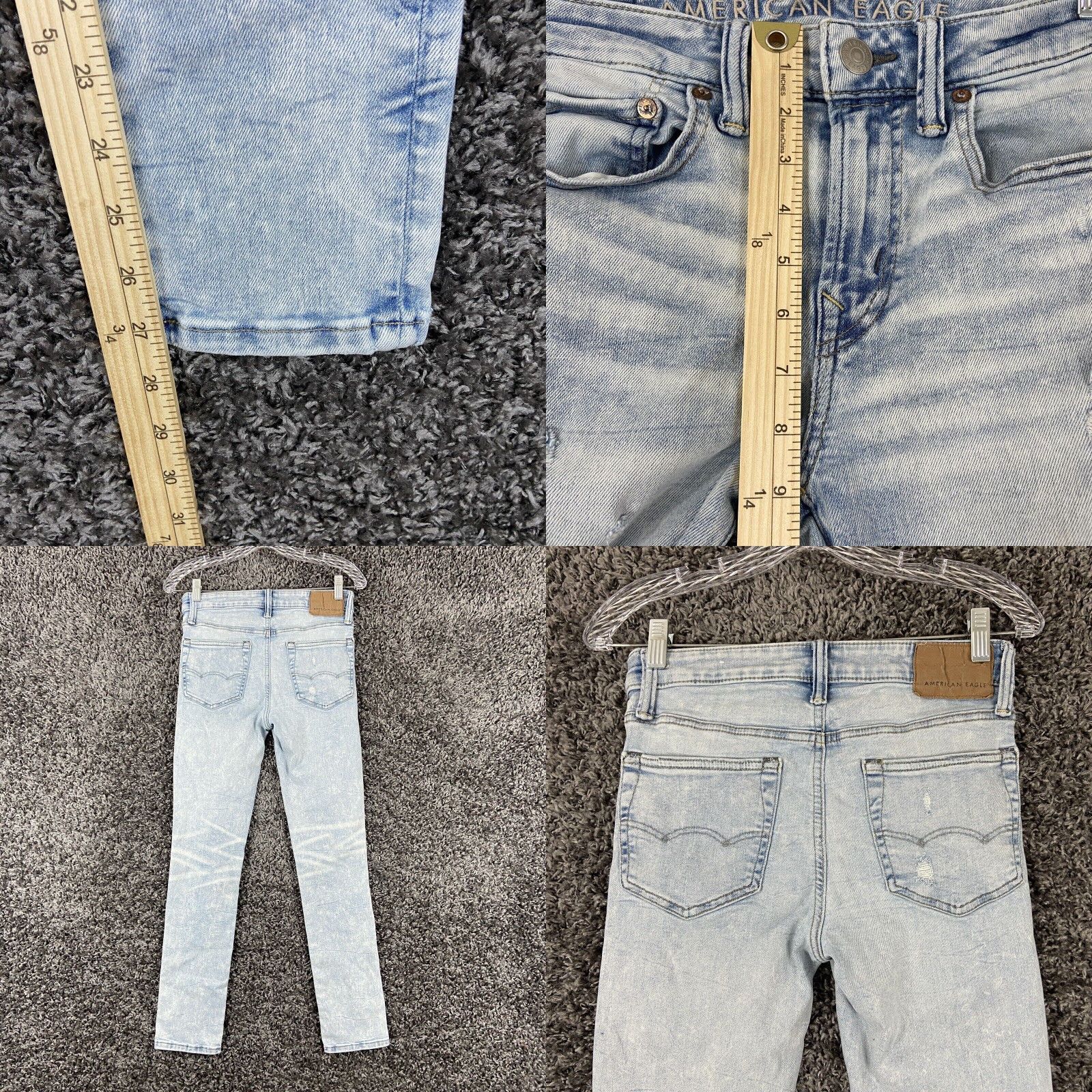 American Eagle Outfitters AMERICAN EAGLE Skinny Distressed Light Wash Blue Jeans Regular Fit Men’s 28x27 Size US 28 / EU 44 - 8 Thumbnail