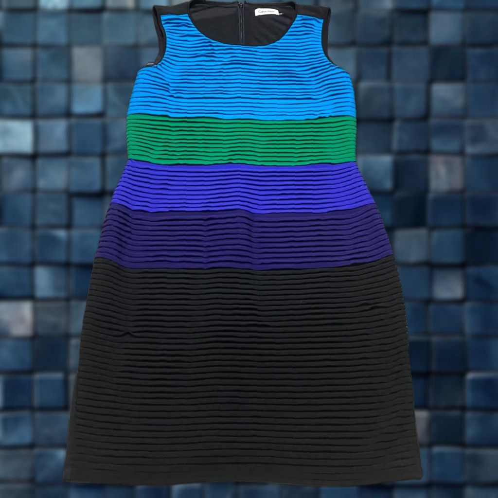 Calvin Klein Calvin Klein Dress Womens sz 10 Multicolor Color Block Sheath Tiered Sleeveless Size L / US 10 / IT 46 - 1 Thumbnail