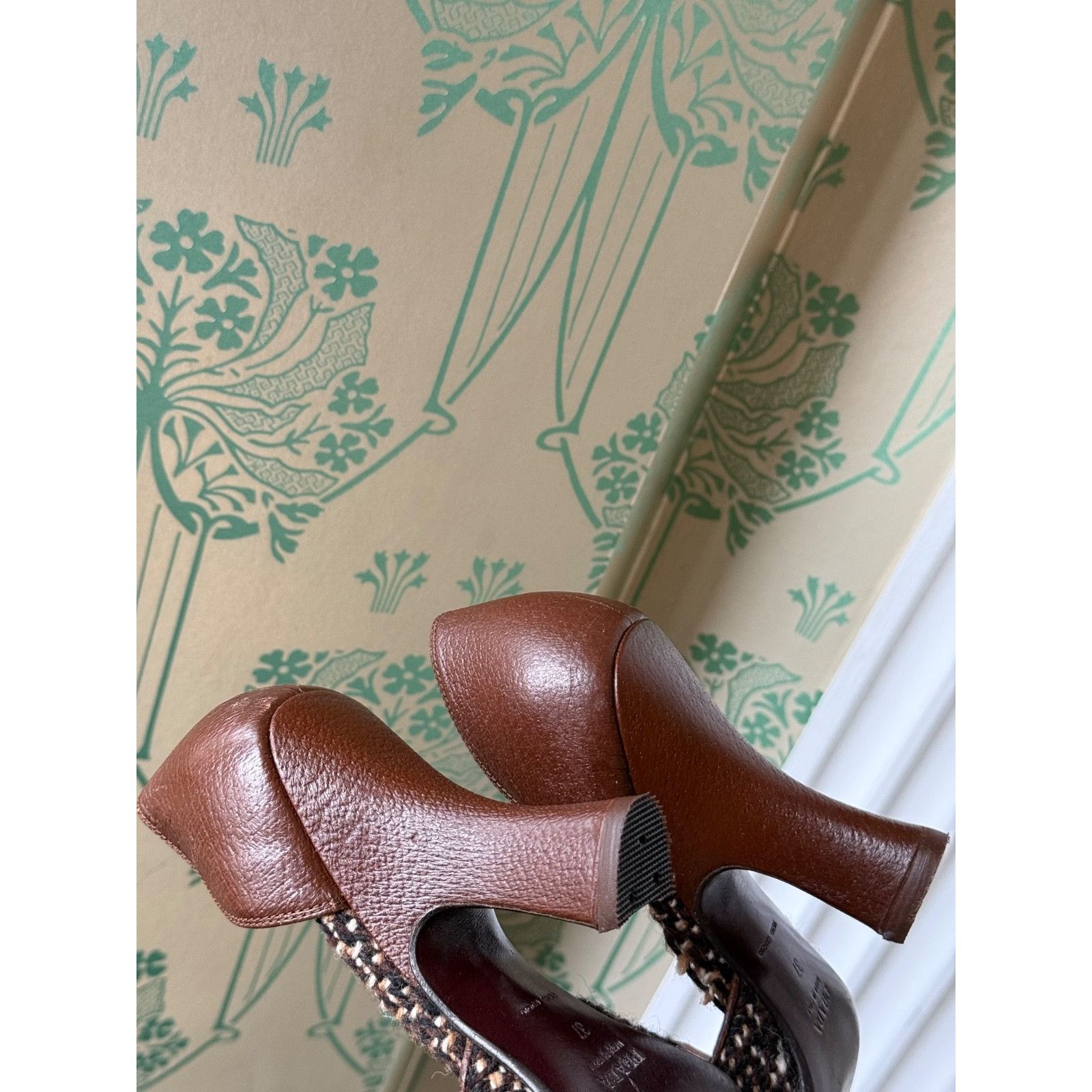 Prada Prada Wool Leather Brown Peep Toe D’Orsay Heels Pumps 37 Size US 7 / IT 37 - 10 Thumbnail