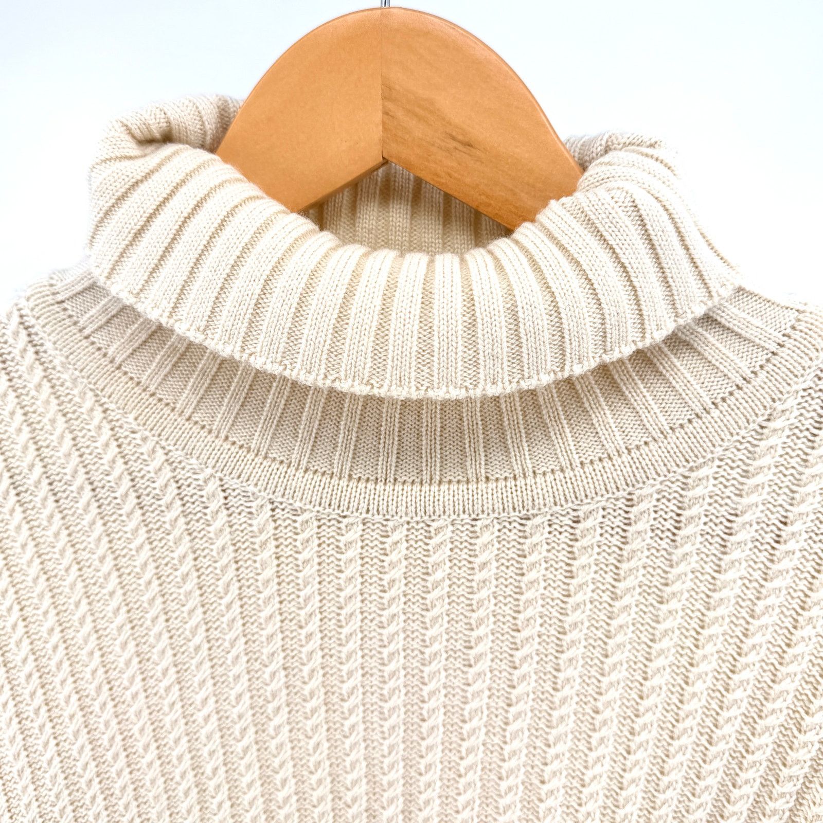 Perry Ellis Vintage 90s Cream Merino Wool Blend Cable Knit Turtleneck Size US XL / EU 56 / 4 - 2 Thumbnail