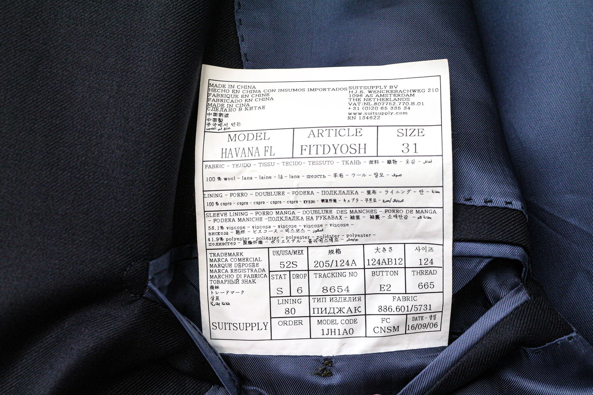 Suitsupply HAVANA BLUELINE UK52S Navy Wool 2 Piece Suit 75559 Size 52S - 9 Thumbnail