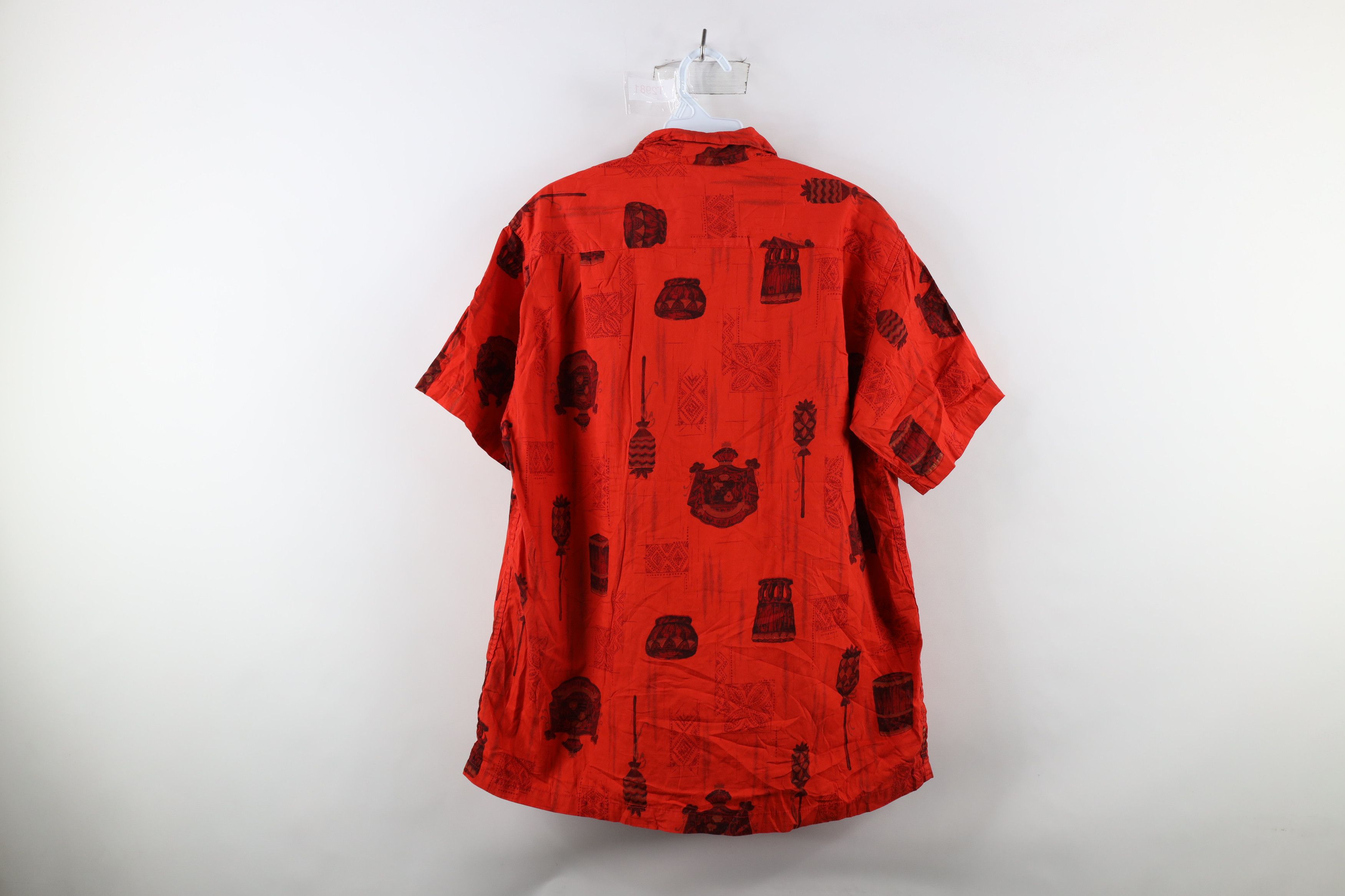 Vintage 50s 60s Flower Geometric Hawaiian Button Shirt USA
