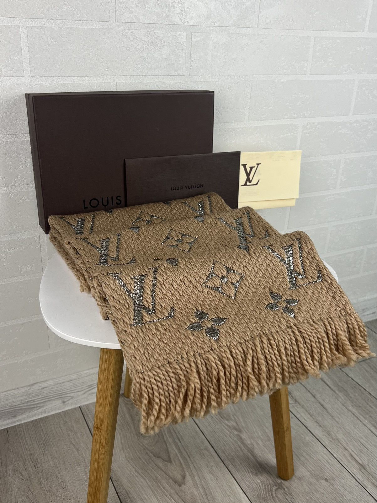 Louis Vuitton LOUIS VUITTON Scarf Echarpe LV Logomania Monogram Wool Silk Size ONE SIZE - 2 Thumbnail