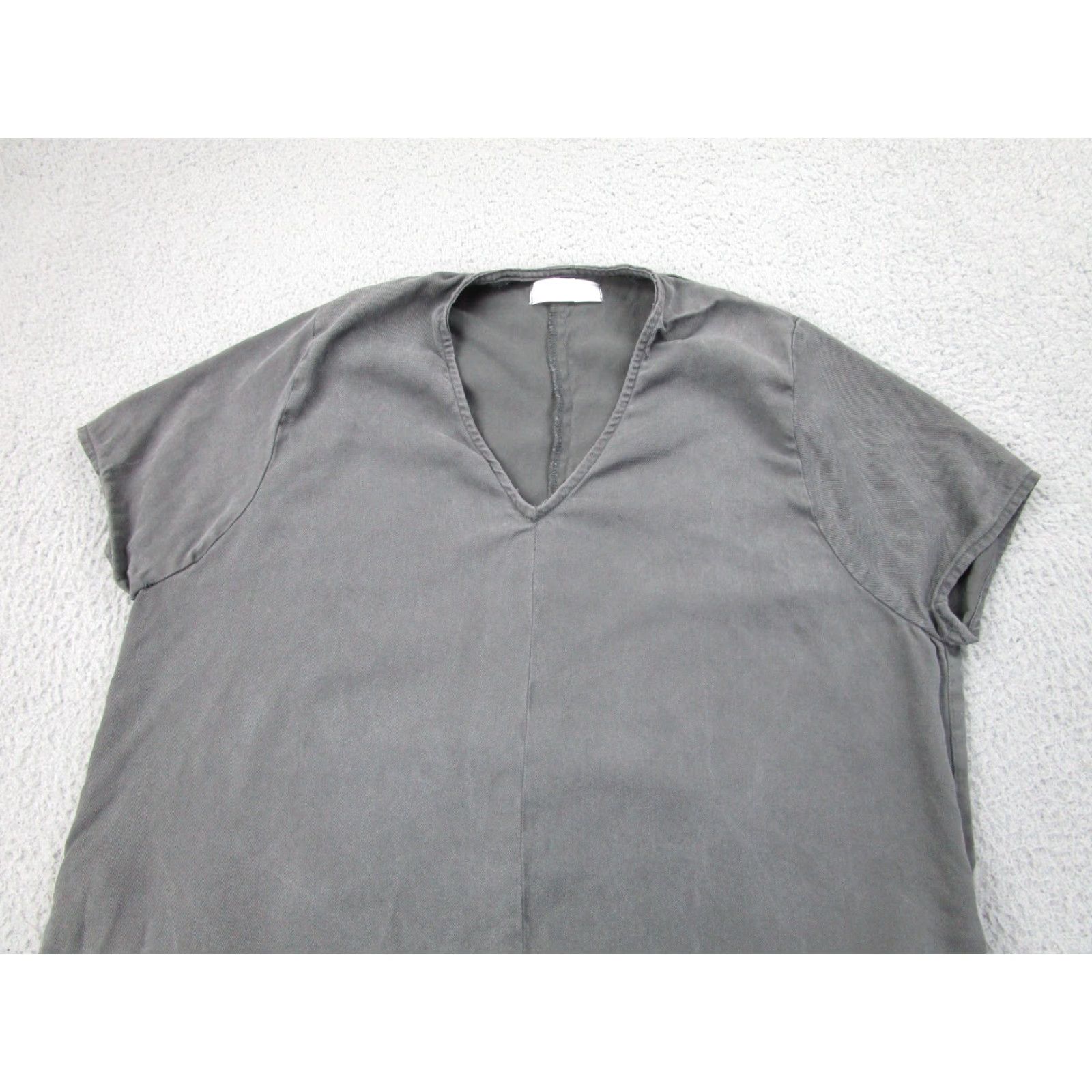 Oak + Fort Oak + Fort Dress Womens XS V-Neck Tunic Modest Minimalist Coastal Beach Resort Shirt Dress Womens XS Gray Twill Pockets Midi Style Shirt Dress Women Size XS / US 0-2 / IT 36-38 - 3 Thumbnail