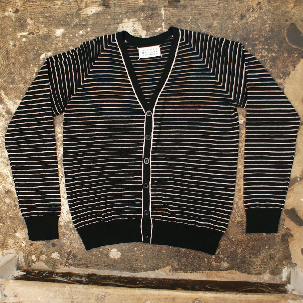 image of Maison Margiela Black/white Striped Cardigan, Men's (Size Medium)