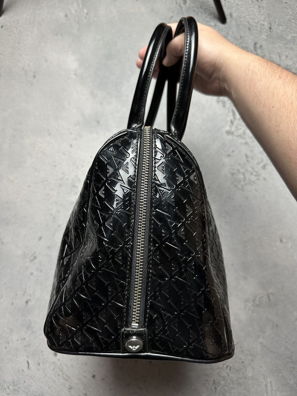Armani Armani Jeans Tote Black Embossed Patent PVC Satchel Bag y2k Size ONE SIZE - 6 Thumbnail