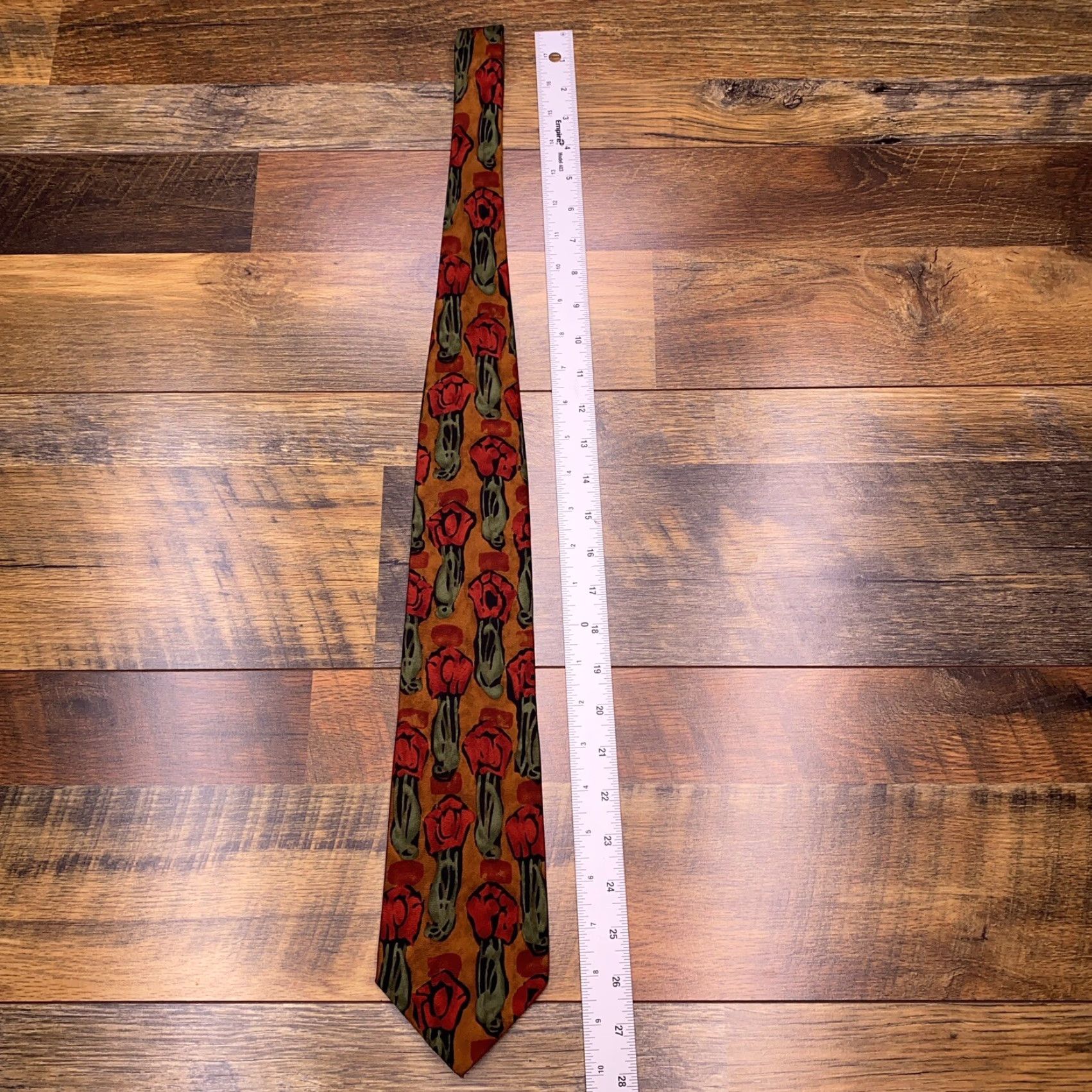 Banana Republic VINTAGE Banana Republic Tie Men Silk Brown Floral Italy Rose Short One Size Classic Pointed Adjustable Abstract Pattern Brown Silk Tie Size ONE SIZE - 7 Thumbnail