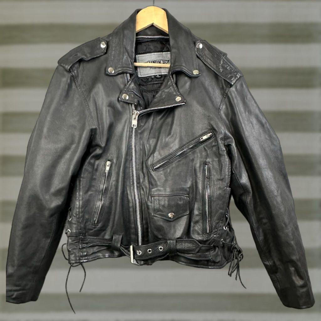 VINTAGE Unik Leather Motorcycle Jacket Womens Small Black Biker