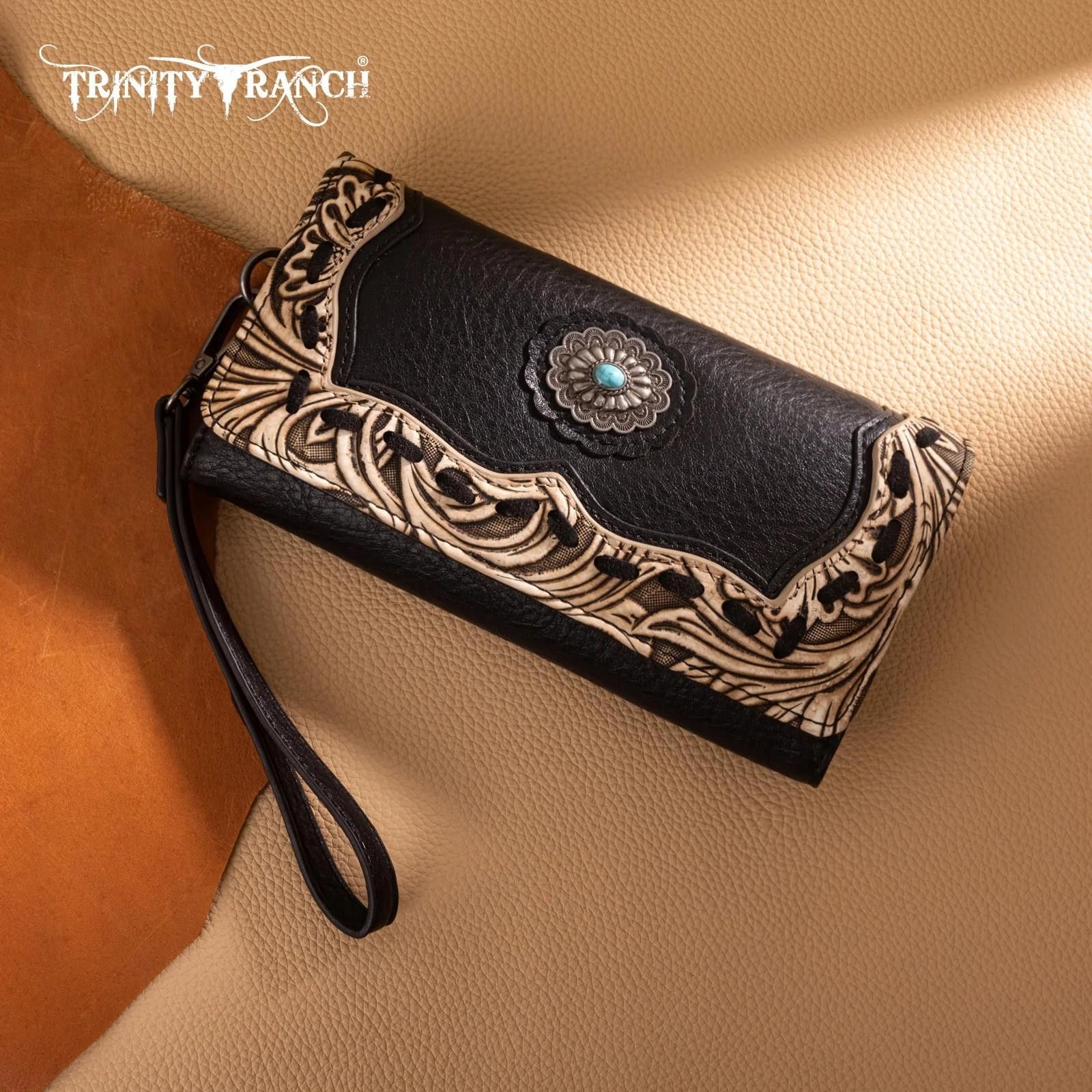 Designer Trinity Ranch Handcrafted Black Leather Wallet Size ONE SIZE - 1 Thumbnail
