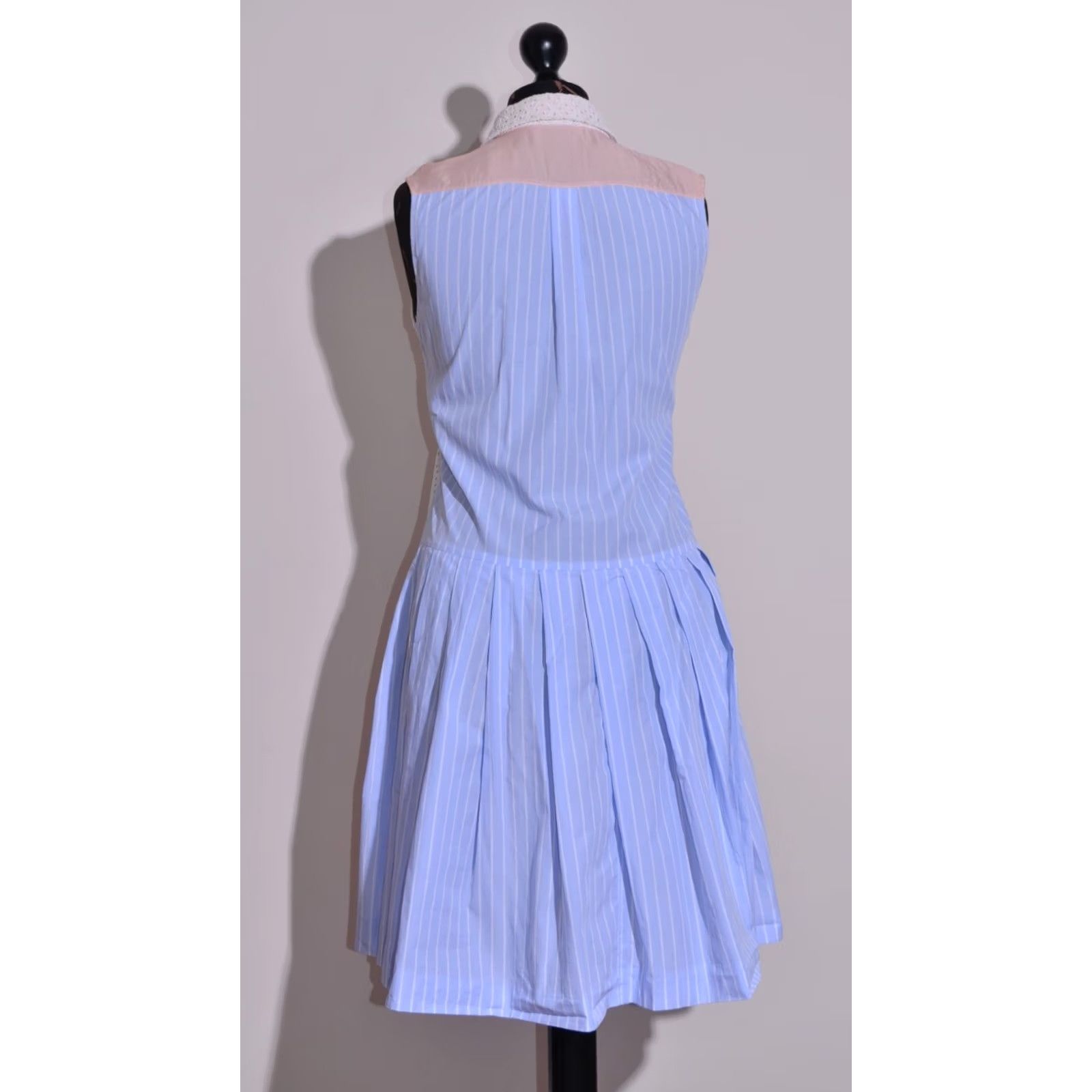 Vintage Sonia Rykiel Dress Women's Sleeveless Button Down Collared Fit&Flare Size 36 Blue Knee Length Pockets 100% Cotton Regular Vintage: No Size XS / US 0-2 / IT 36-38 - 5 Thumbnail