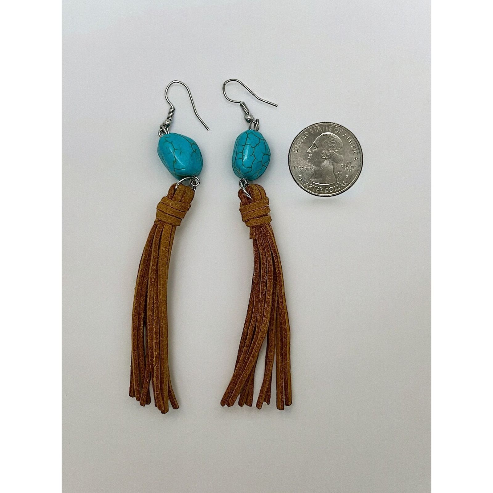Vintage Faux Turquoise & Suede Leather Dangle Earrings Southwestern Size ONE SIZE - 2 Thumbnail