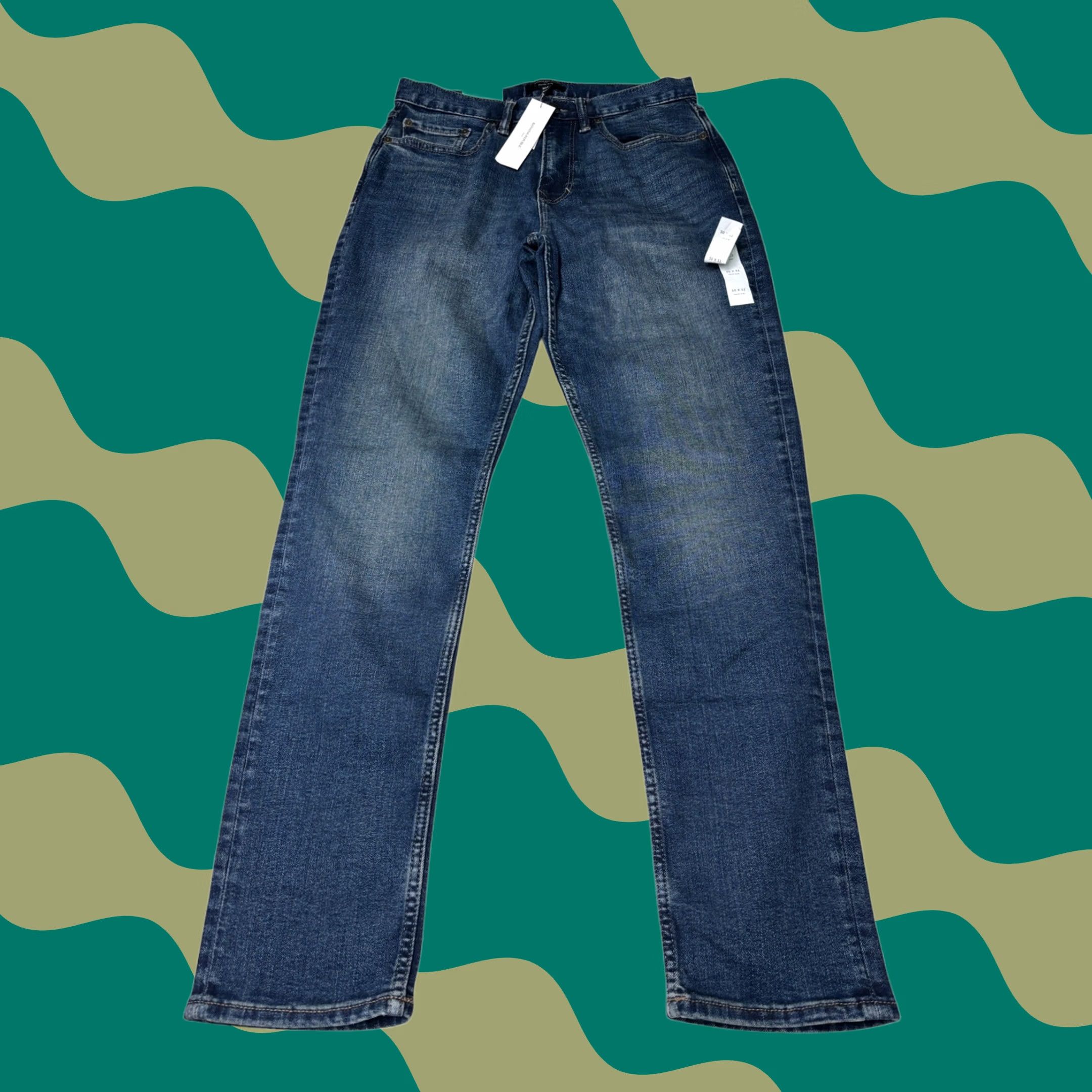 Banana Republic NWT Banana Republic Travel Slim Jeans Mens 30x32 Medium Wash Denim Blue Casual Straight Pocket 5-Pocket Button Zip Mens Size US 29 - 1 Thumbnail