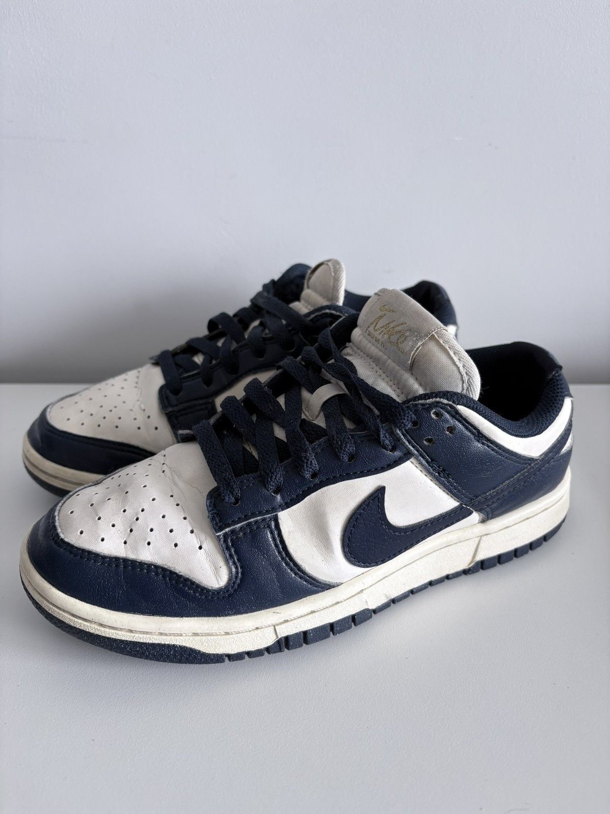 Nike Nike Dunk Low navy blue and white leather women's size 37.5 Size US 7.5 / IT 37.5 - 1 Thumbnail