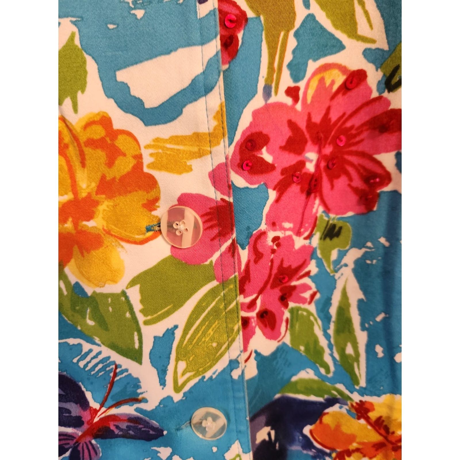 Laura Ashley Laura Ashley Jacket Womens Medium Multi-Color Tropical Floral Sequin All Seasons Casual Button Long Sleeve Regular Fit Cotton Blend Size M / US 6-8 / IT 42-44 - 4 Thumbnail