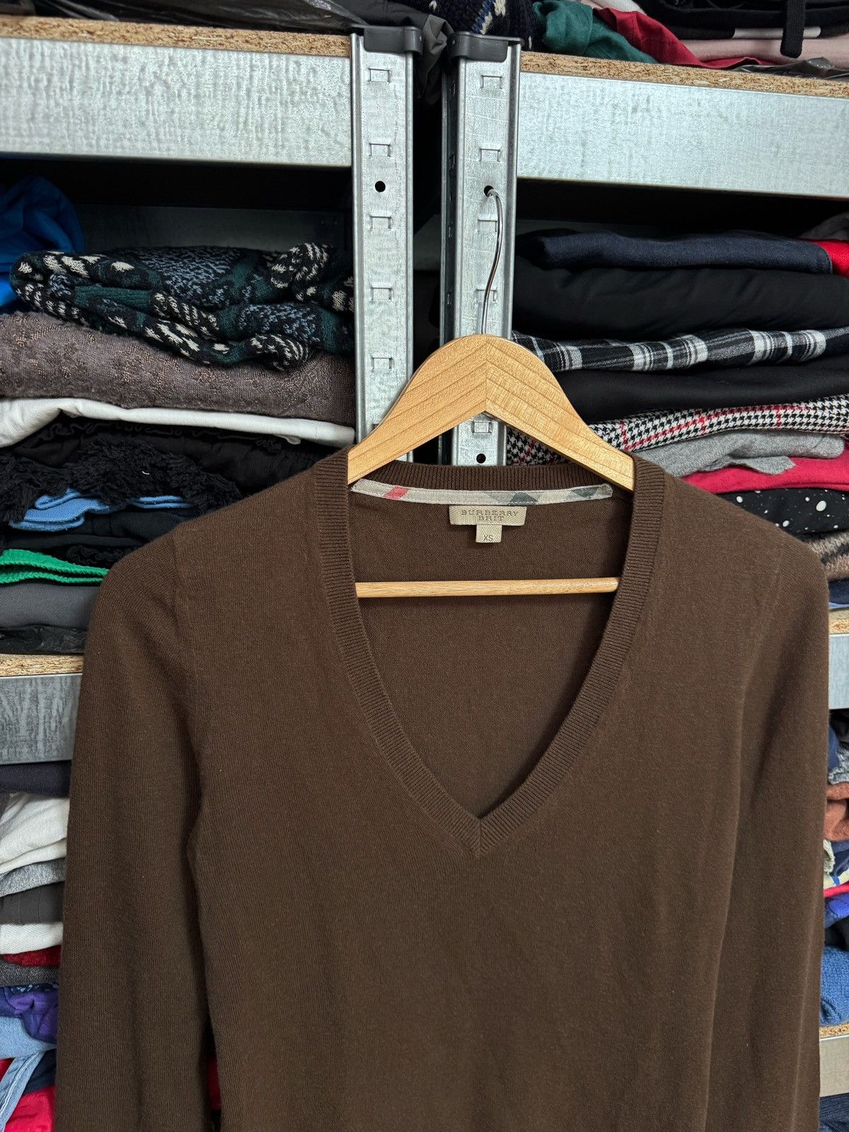 Burberry Burberry Brit Classic Brown Wool V Neck Logo Sweater Size XS Size XS / US 0-2 / IT 36-38 - 2 Thumbnail