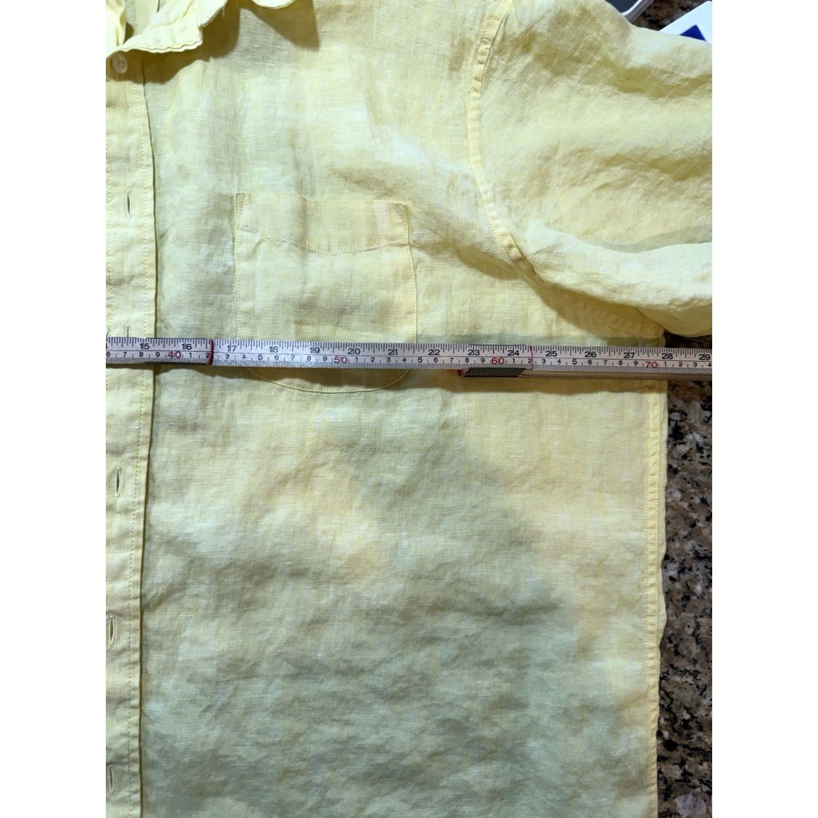 Lands' End Lands' End Button-Up Shirt Mens Yellow Linen 2XL Big & Tall Short Sleeve Solid Beach Vacation Summer Mens Size US XXL / EU 58 / 5 - 4 Thumbnail