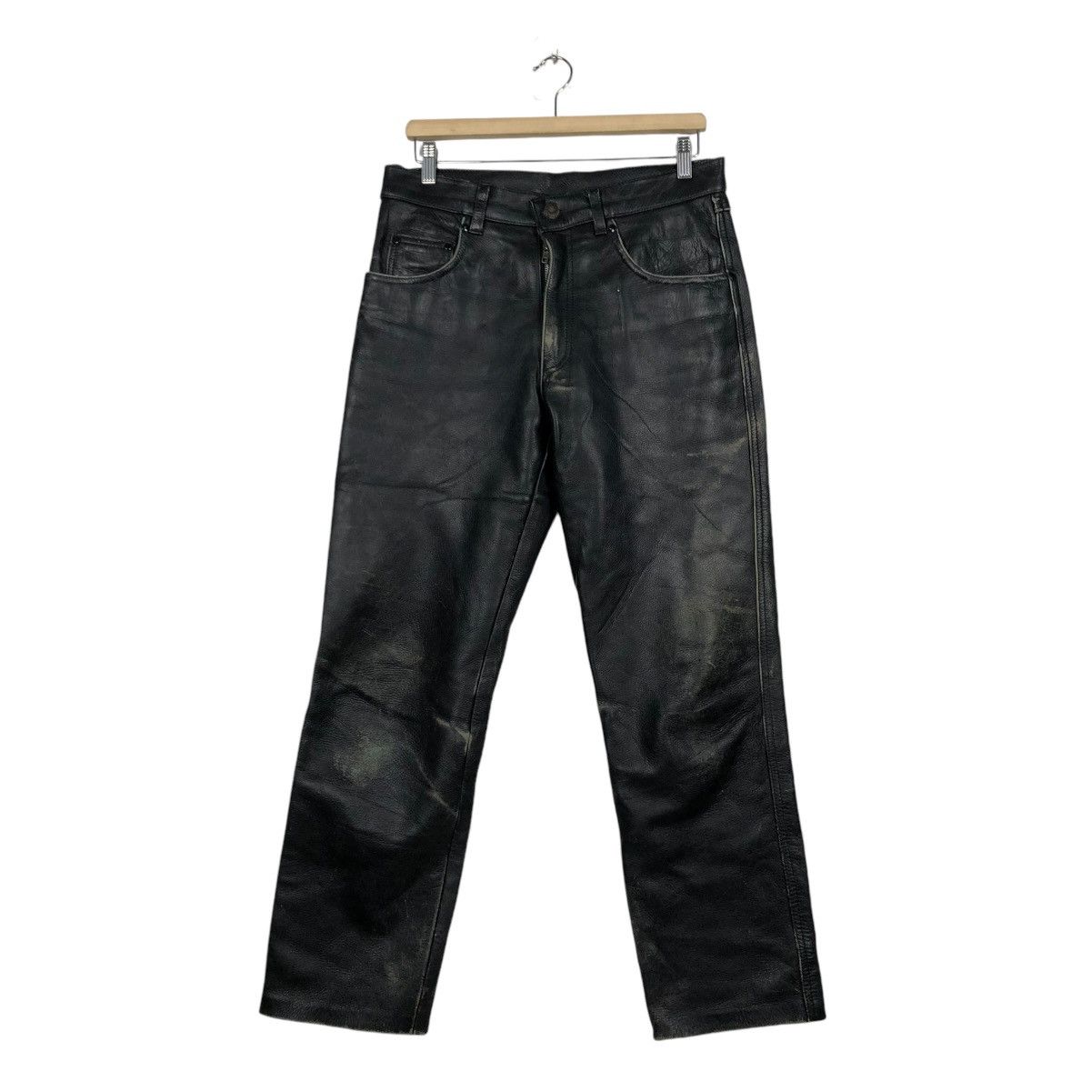 Genuine Leather 🔥VINTAGE BIKER GENUINE LEATHER PANTS FMC ISSEY MIYAKE Size US 33 - 3 Thumbnail