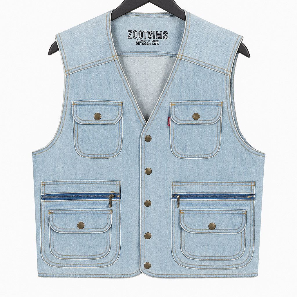 Vintage Vintage Zootsims Outdoor Sport Denim Utility Vest Light Blue Size US M / EU 48-50 / 2 - 1 Thumbnail