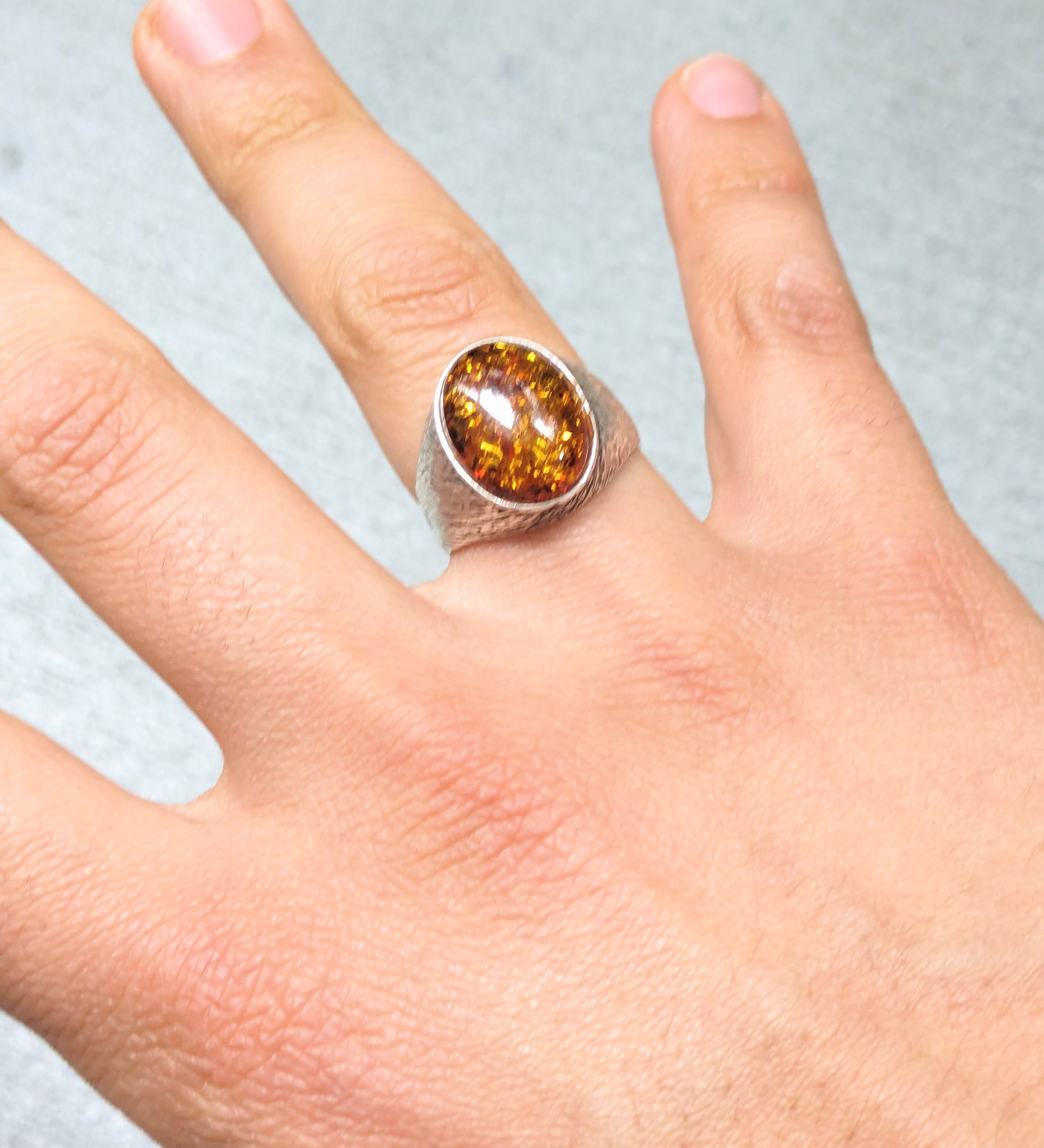 Other Vintage Sterling Silver Ring Amber Size 8.5 Minimalist Oval Size ONE SIZE - 13 Thumbnail