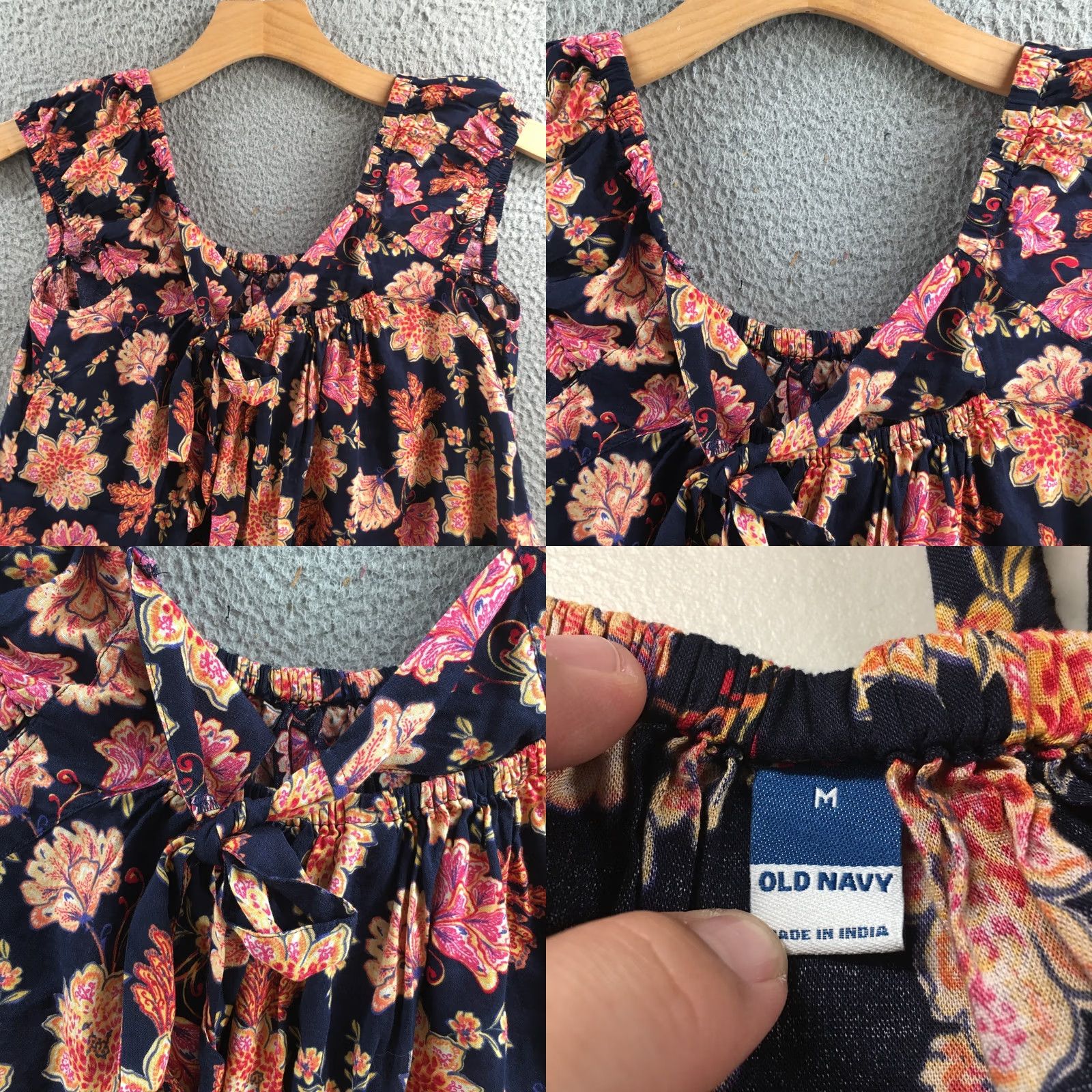Old Navy Old Navy Womens M Multicolor Cotton Blend Floral Tie-Back Swing Blouse Size M / US 6-8 / IT 42-44 - 8 Thumbnail