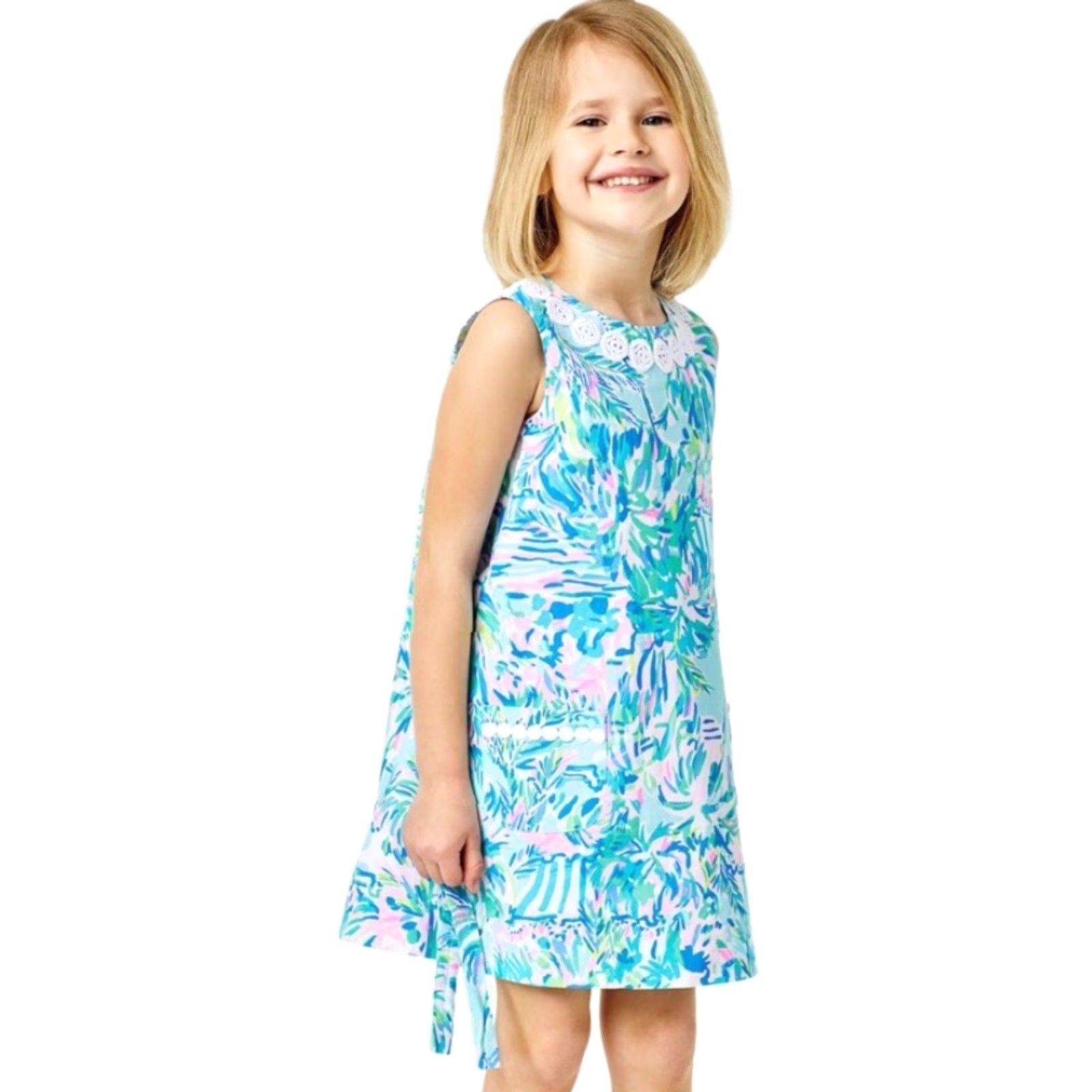 Lilly Pulitzer VINTAGE Lilly Pulitzer Ibiza Blue Cabana Shift Dress Girls Size 8 Size M / US 6-8 / IT 42-44 - 5 Thumbnail