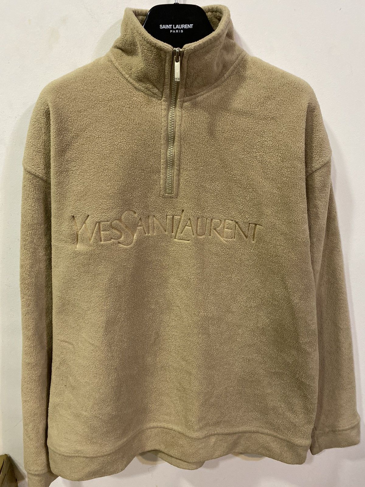Yves Saint Laurent Fleece YSL Sweatshirt 1/4 Quarter Zip Big Logo Sweater Size US L / EU 52-54 / 3 - 2 Thumbnail