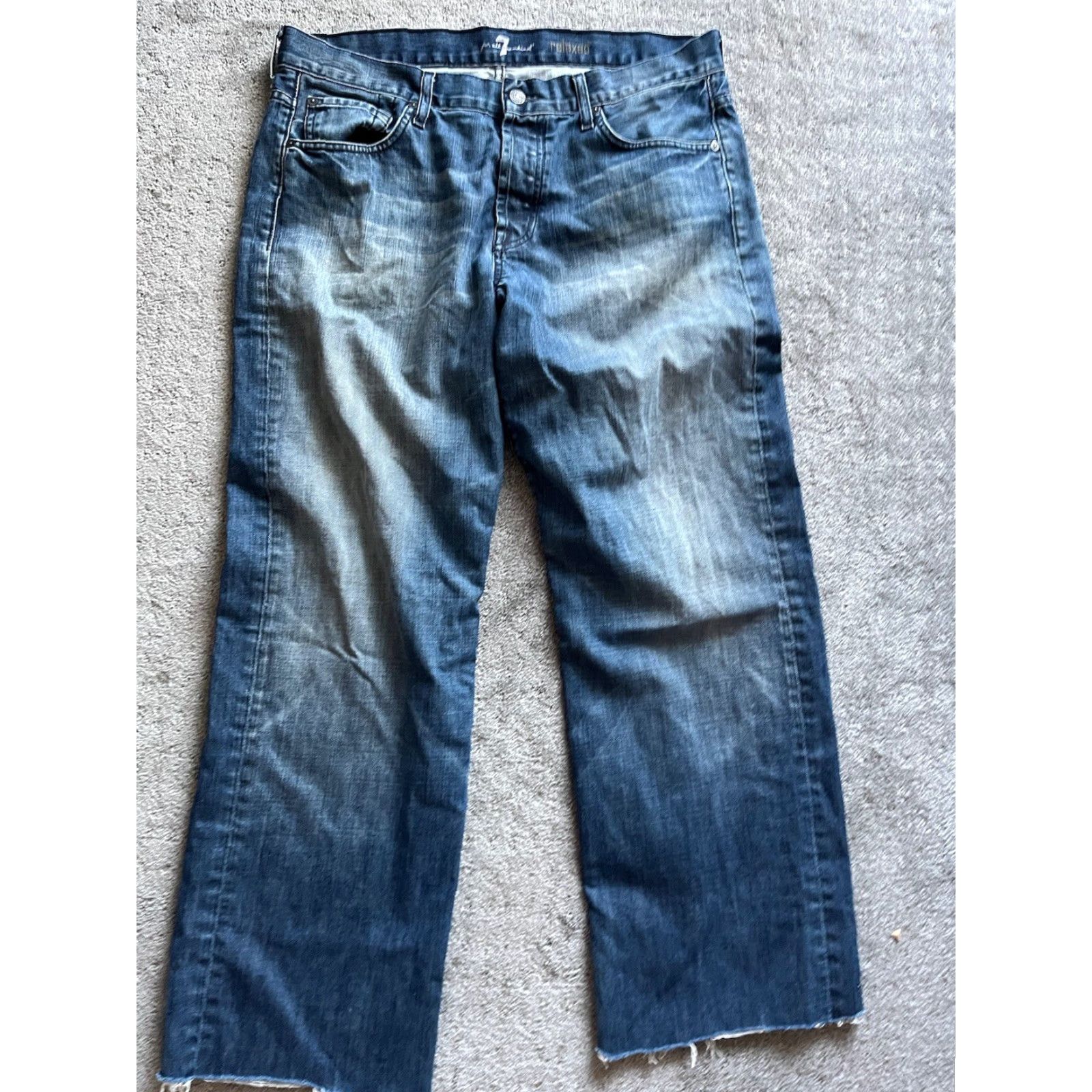 7 For All Mankind 7 FOR ALL MANKIND Jeans Relaxed Men Mid Rise Blue 36 Denim 5-Pocket Zipper Button Inseam 31 Socket Cut Off Hemmed Vintage No Size US 36 / EU 52 - 4 Thumbnail