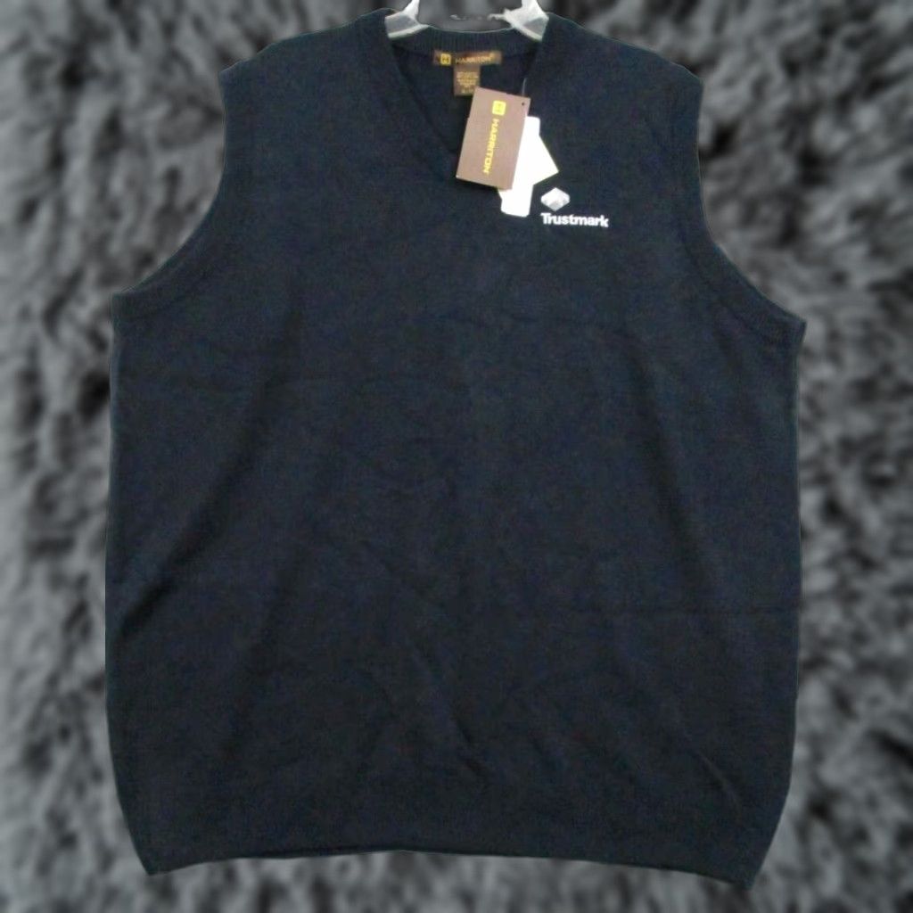 Vintage Harriton Mens Sleeveless Sweater Vest XL Trustmark Navy Blue TG NWT Embroidered Logo Size US XL / EU 56 / 4 - 1 Thumbnail