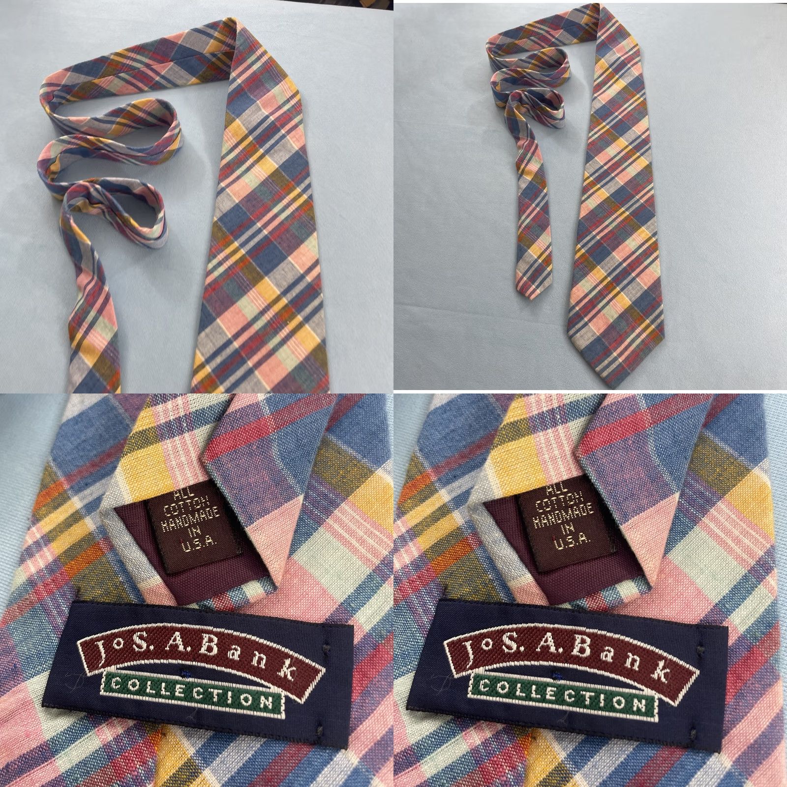 Jos. A. Bank VINTAGE Jos. A Bank Collect Cotton Hand-Made USA Plaid Tie Texture Vtg Necktie 4x58" Cap Size ONE SIZE - 9 Thumbnail