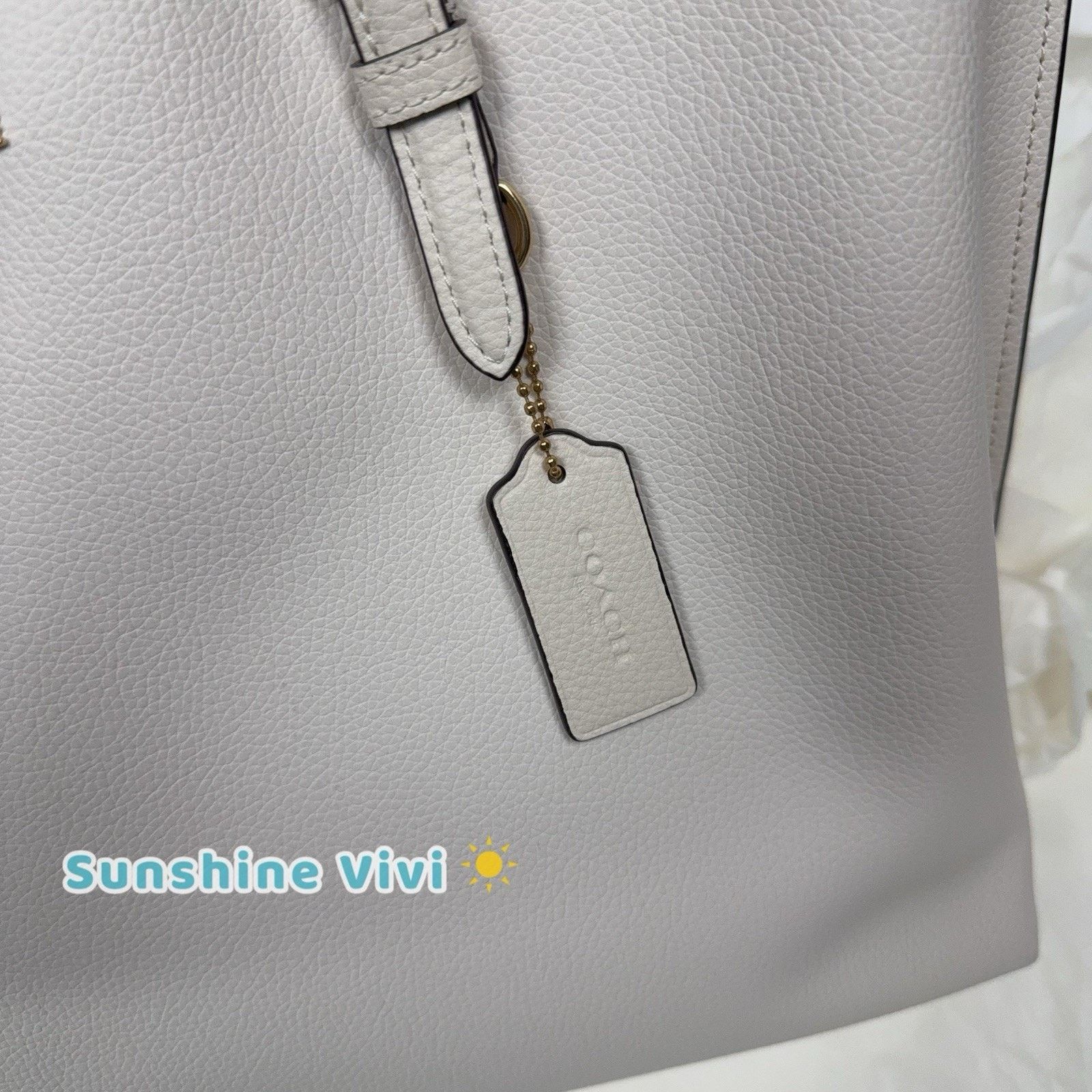Coach NWT Coach 1671 Mollie Leather Chalk/Light Saddle Large Tote Size ONE SIZE - 2 Thumbnail