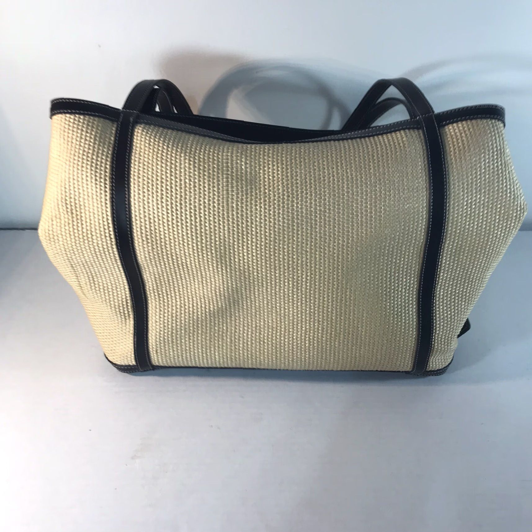 X-LARGE Maxx New York Tote Bag XL Cream/Navy Woven Polypropylene with Inner Pockets, Lightweight, Classic Style, Womens Size ONE SIZE - 4 Thumbnail